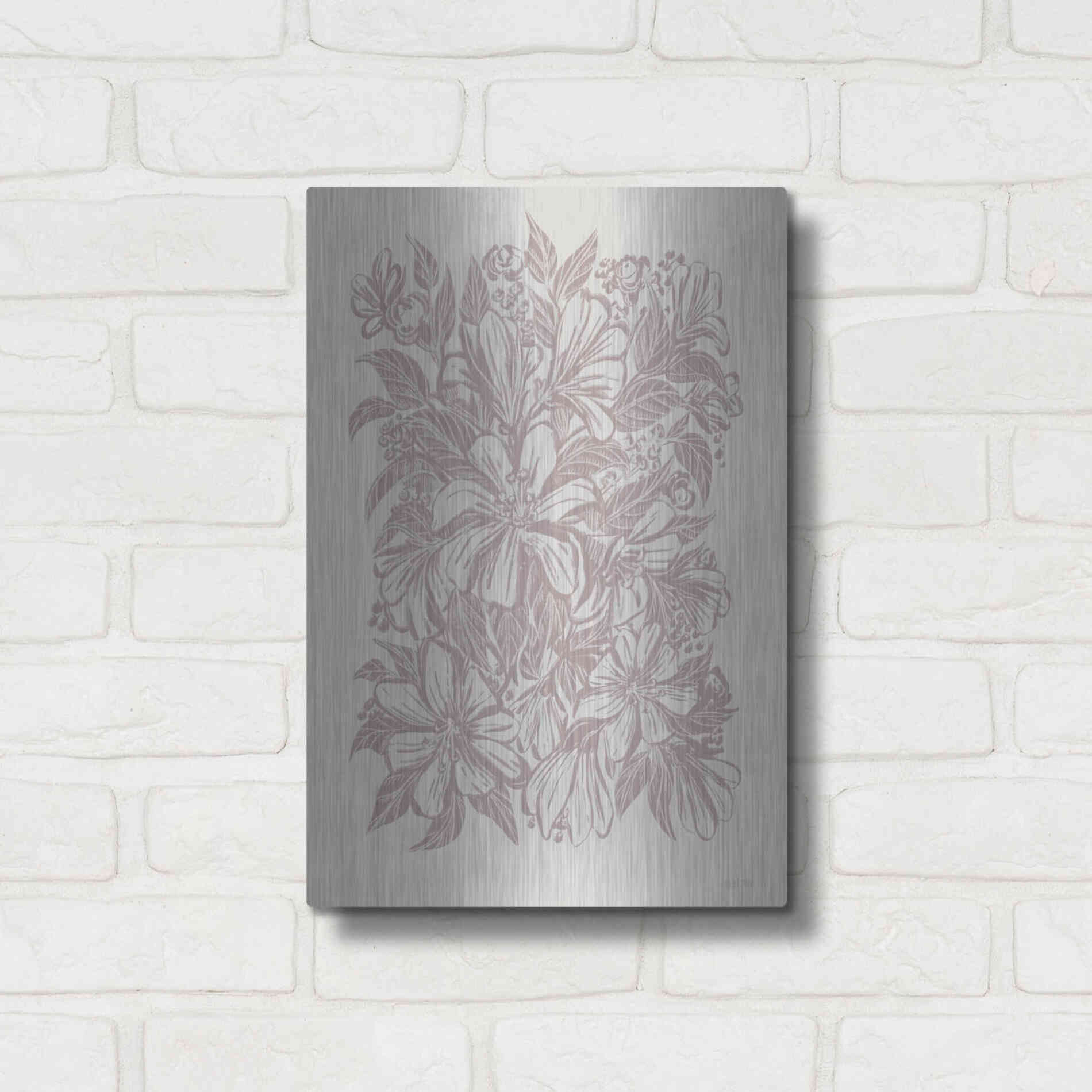 Luxe Metal Art 'Muted Flower Block' by House Fenway, Metal Wall Art,12x16
