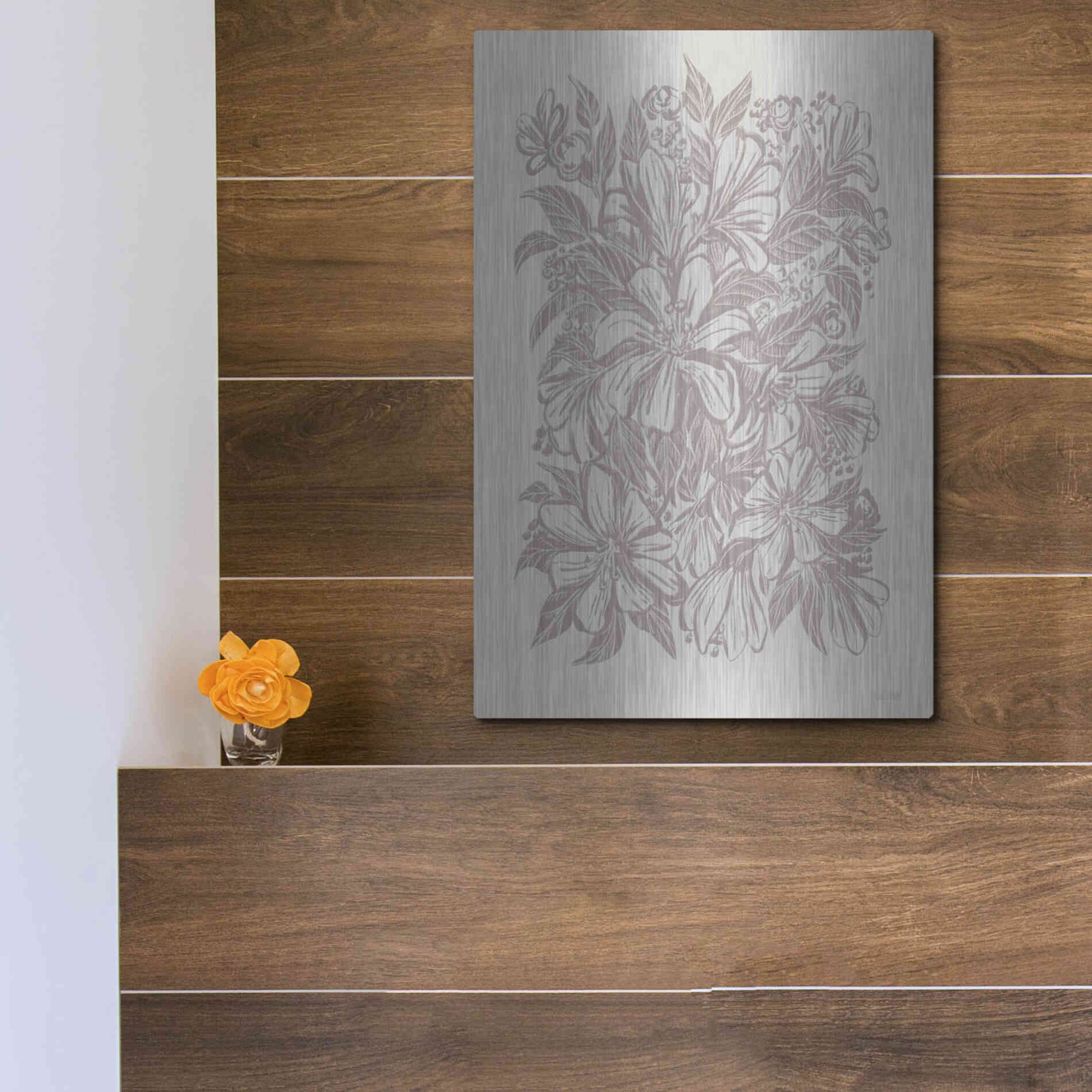 Luxe Metal Art 'Muted Flower Block' by House Fenway, Metal Wall Art,12x16