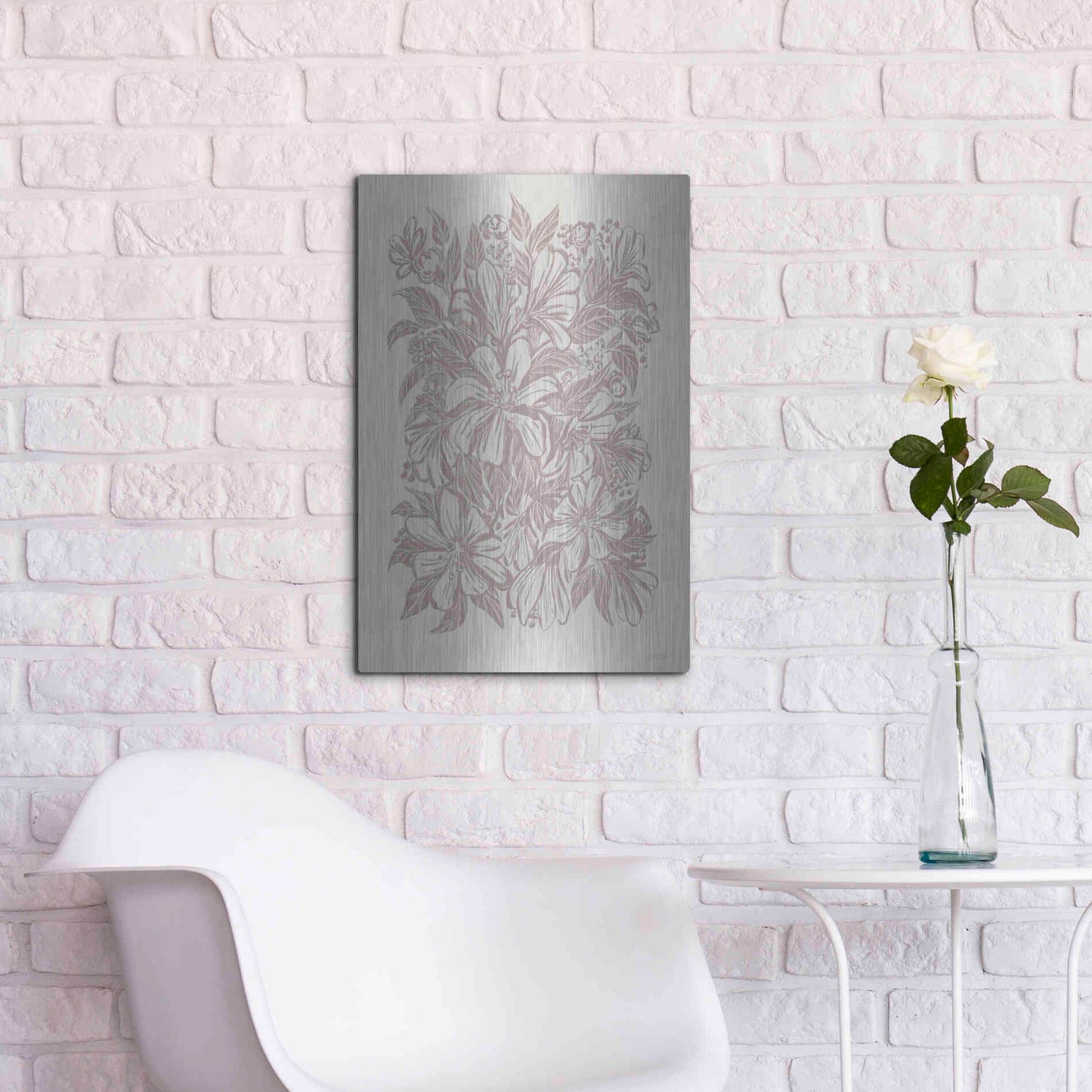 Luxe Metal Art 'Muted Flower Block' by House Fenway, Metal Wall Art,16x24