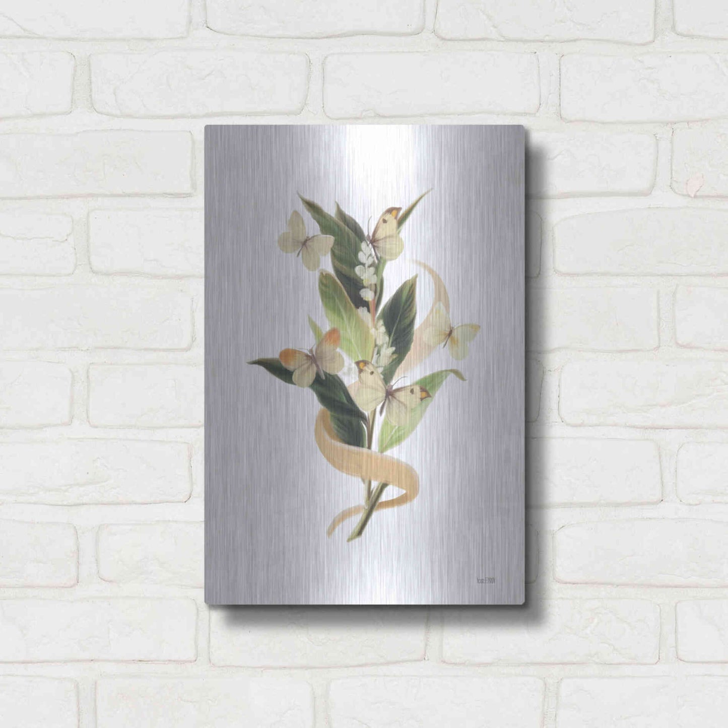 Luxe Metal Art 'Wildflowers and Butterflies I' by House Fenway, Metal Wall Art,12x16