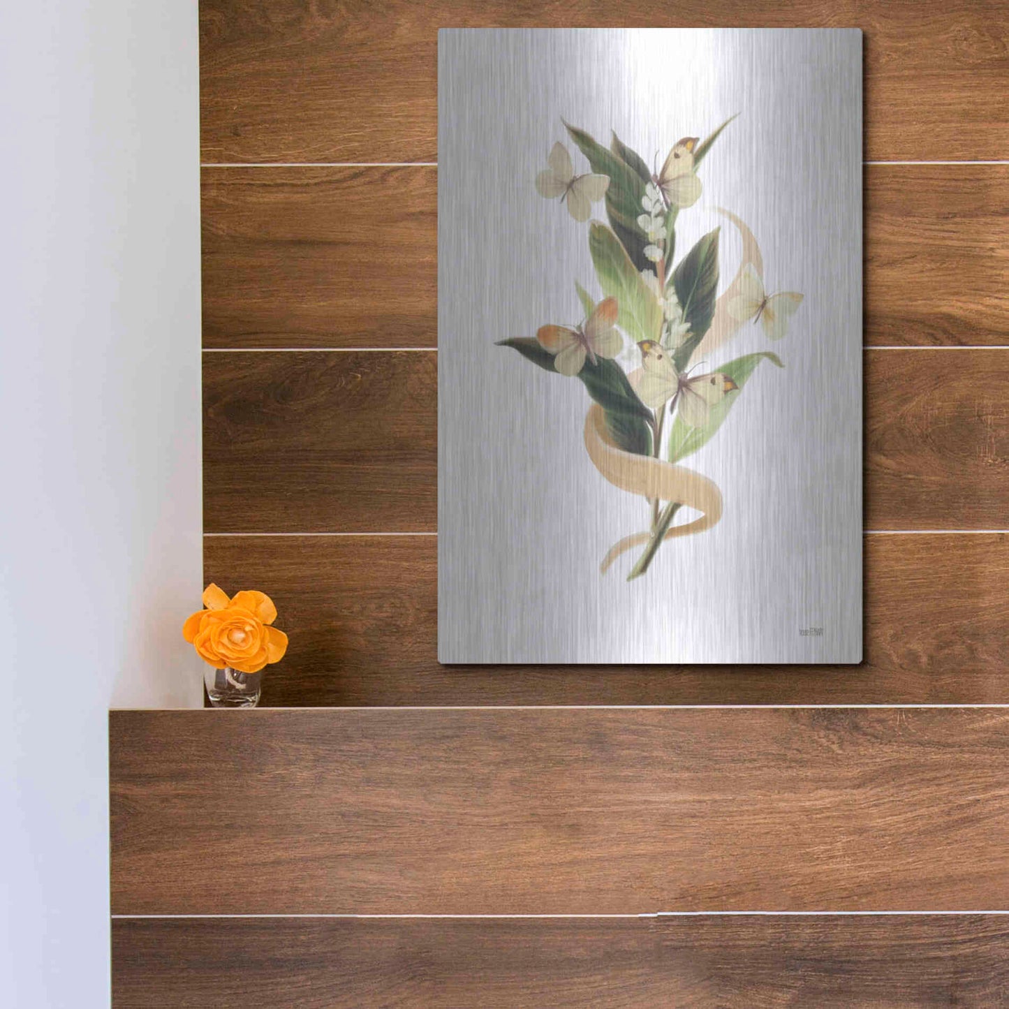 Luxe Metal Art 'Wildflowers and Butterflies I' by House Fenway, Metal Wall Art,12x16