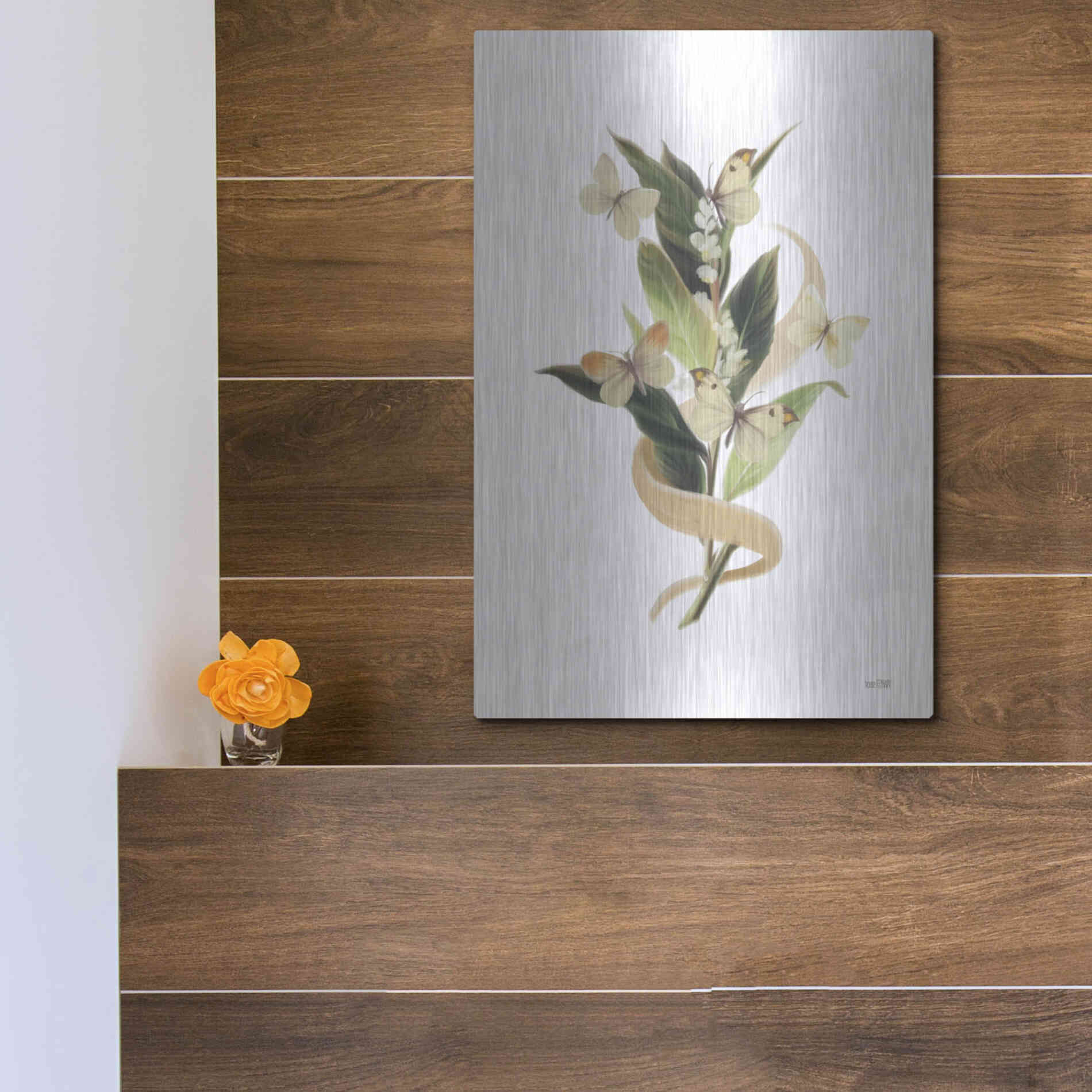 Luxe Metal Art 'Wildflowers and Butterflies I' by House Fenway, Metal Wall Art,12x16