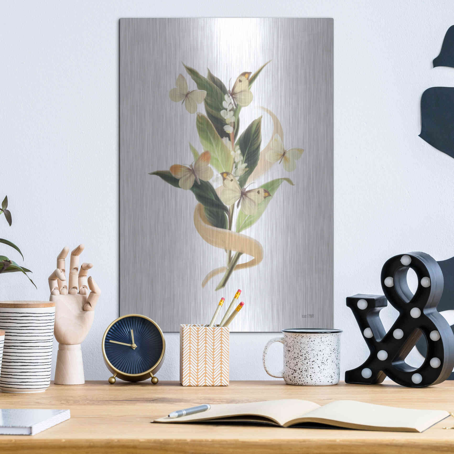 Luxe Metal Art 'Wildflowers and Butterflies I' by House Fenway, Metal Wall Art,12x16