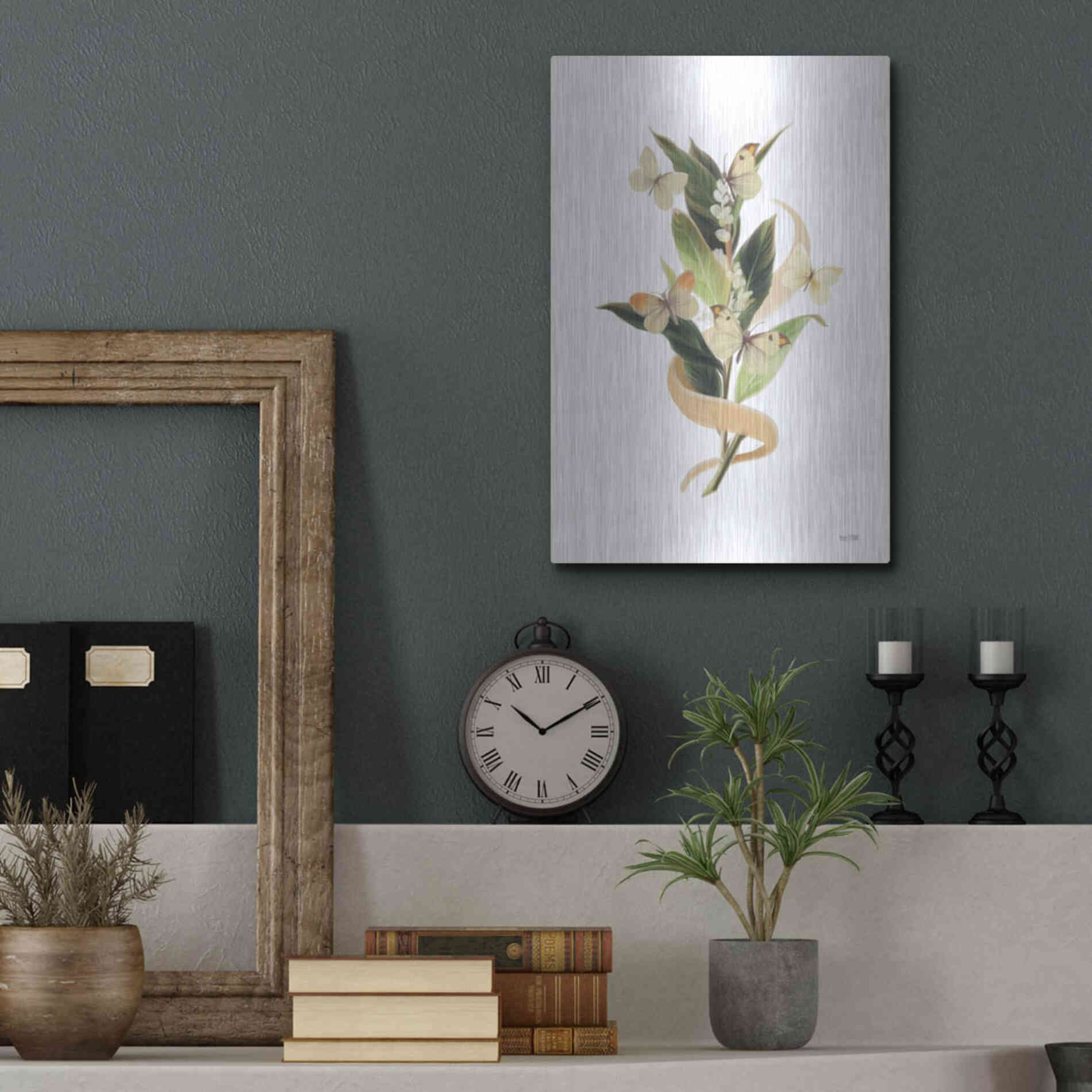 Luxe Metal Art 'Wildflowers and Butterflies I' by House Fenway, Metal Wall Art,12x16