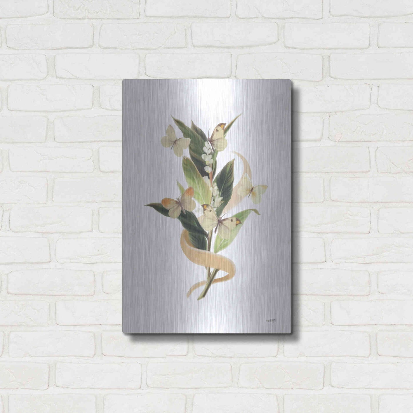 Luxe Metal Art 'Wildflowers and Butterflies I' by House Fenway, Metal Wall Art,16x24