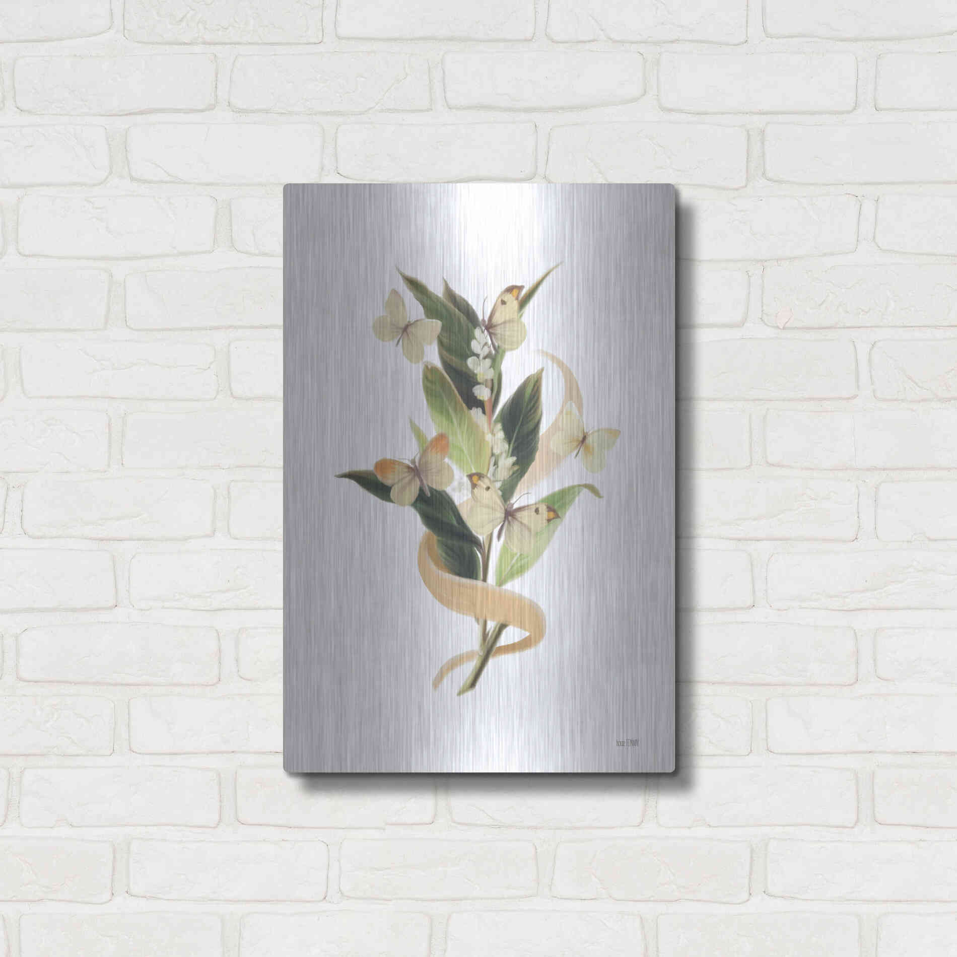 Luxe Metal Art 'Wildflowers and Butterflies I' by House Fenway, Metal Wall Art,16x24