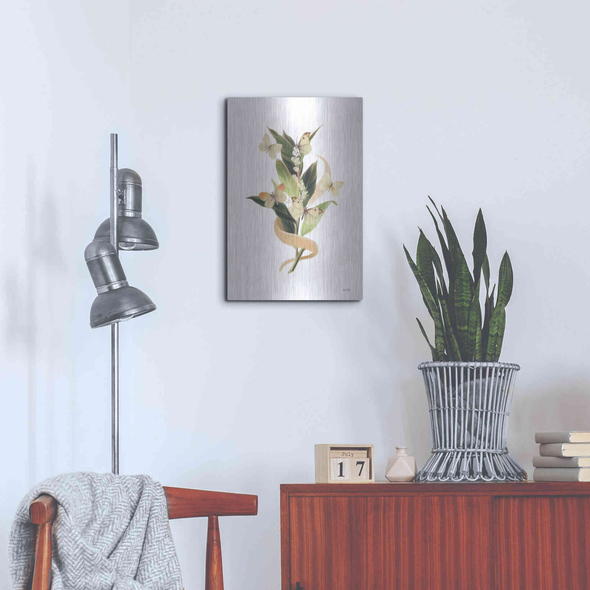 Luxe Metal Art 'Wildflowers and Butterflies I' by House Fenway, Metal Wall Art,16x24