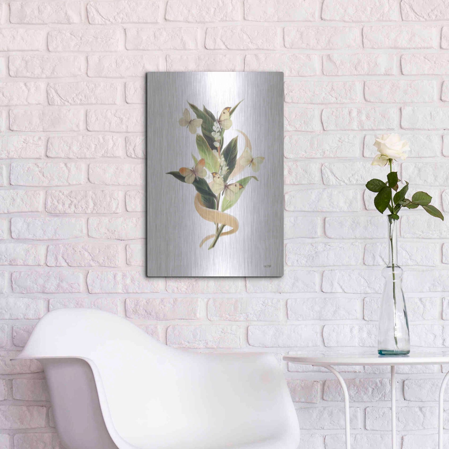 Luxe Metal Art 'Wildflowers and Butterflies I' by House Fenway, Metal Wall Art,16x24