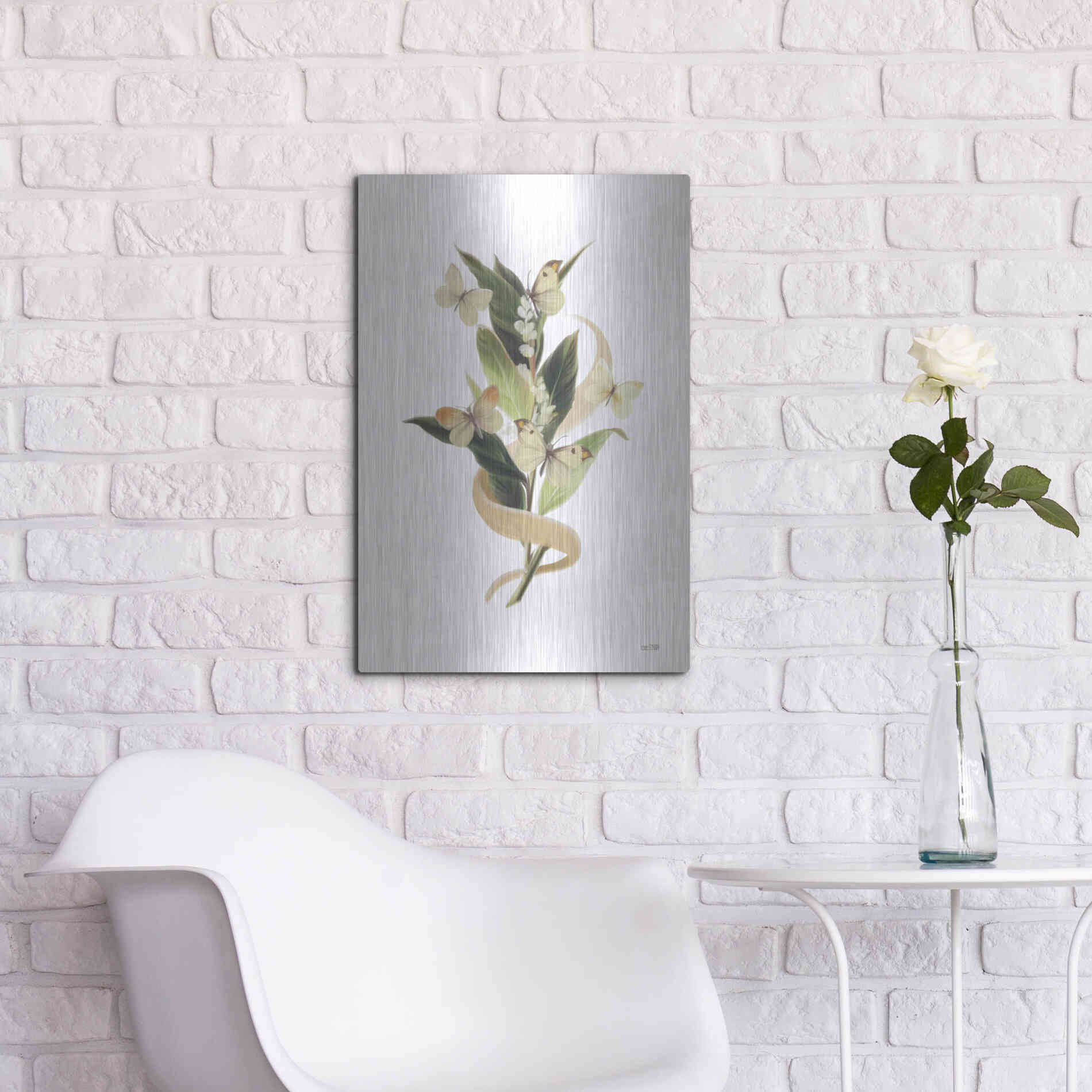 Luxe Metal Art 'Wildflowers and Butterflies I' by House Fenway, Metal Wall Art,16x24