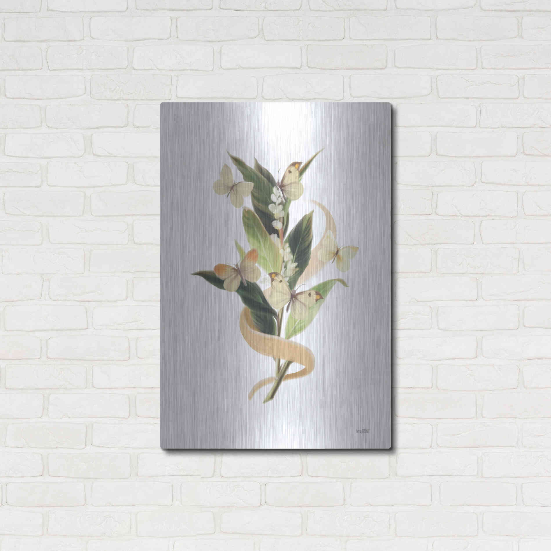 Luxe Metal Art 'Wildflowers and Butterflies I' by House Fenway, Metal Wall Art,24x36