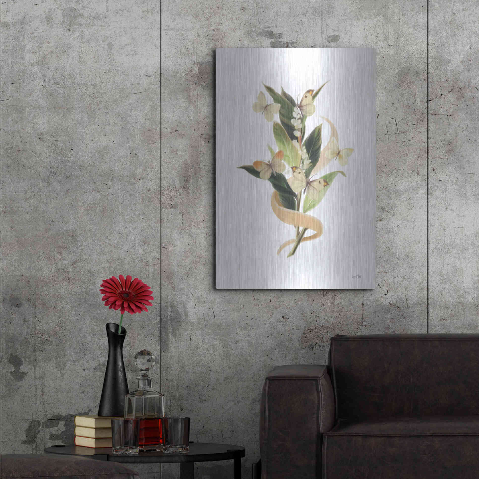Luxe Metal Art 'Wildflowers and Butterflies I' by House Fenway, Metal Wall Art,24x36