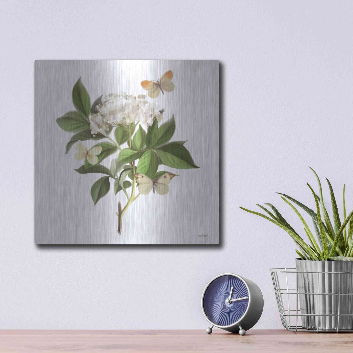 Luxe Metal Art 'Wildflowers and Butterflies II' by House Fenway, Metal Wall Art,12x12