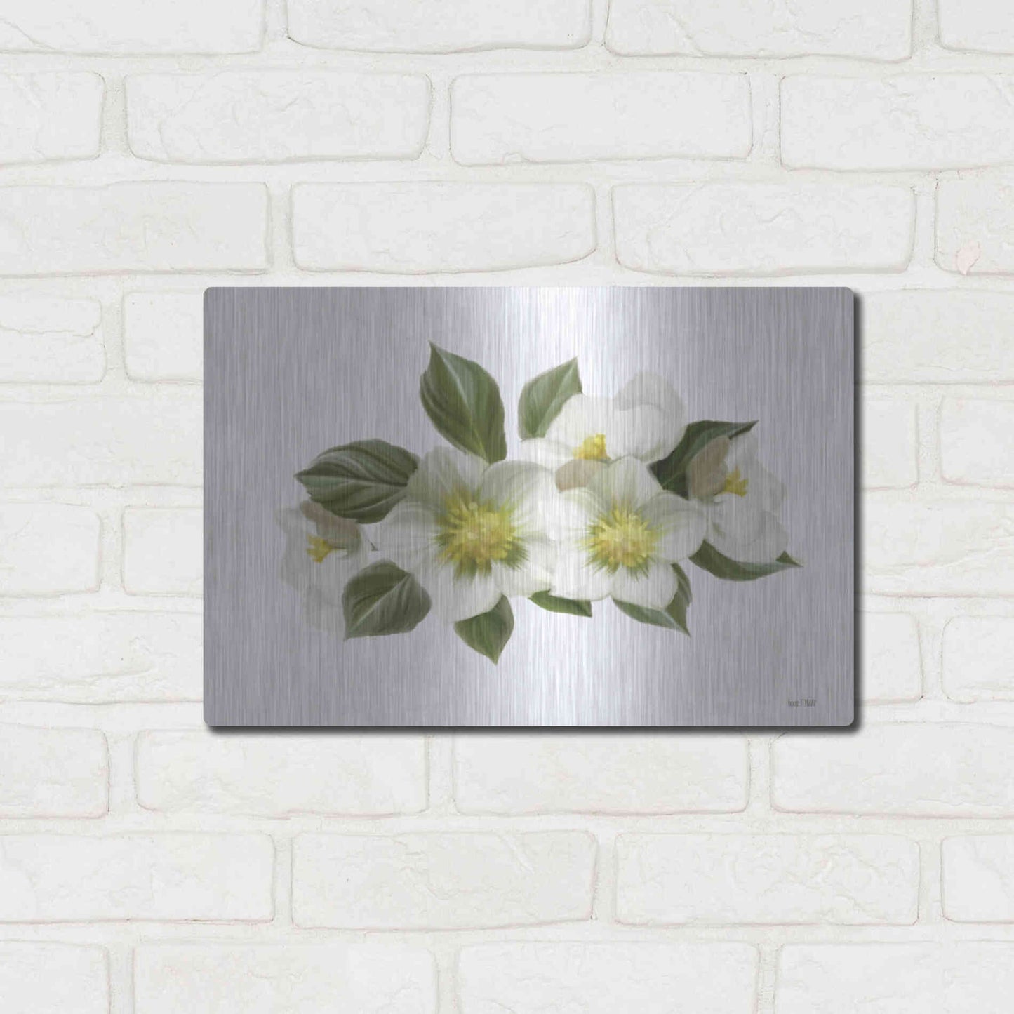 Luxe Metal Art 'White Wildflowers' by House Fenway, Metal Wall Art,16x12