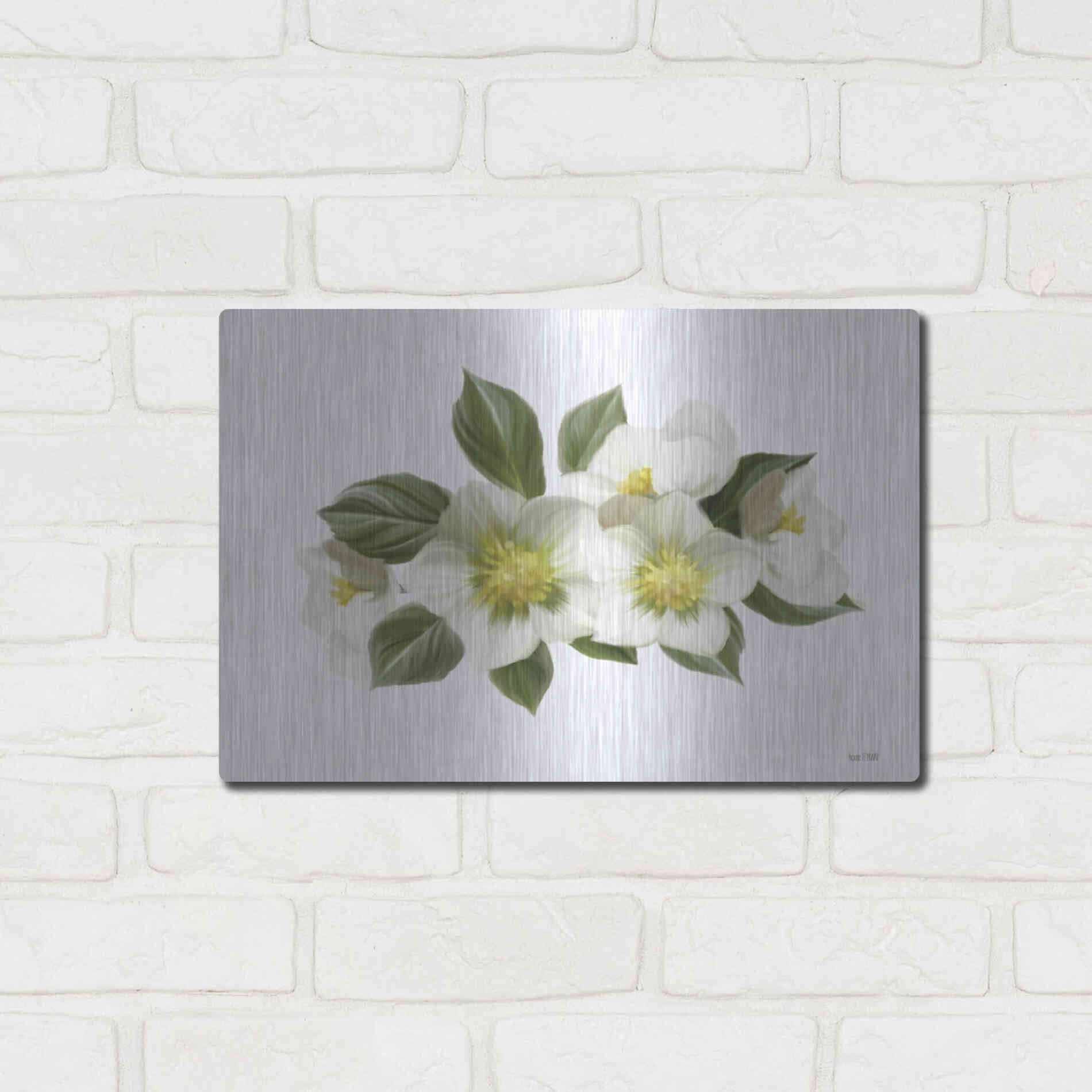 Luxe Metal Art 'White Wildflowers' by House Fenway, Metal Wall Art,16x12