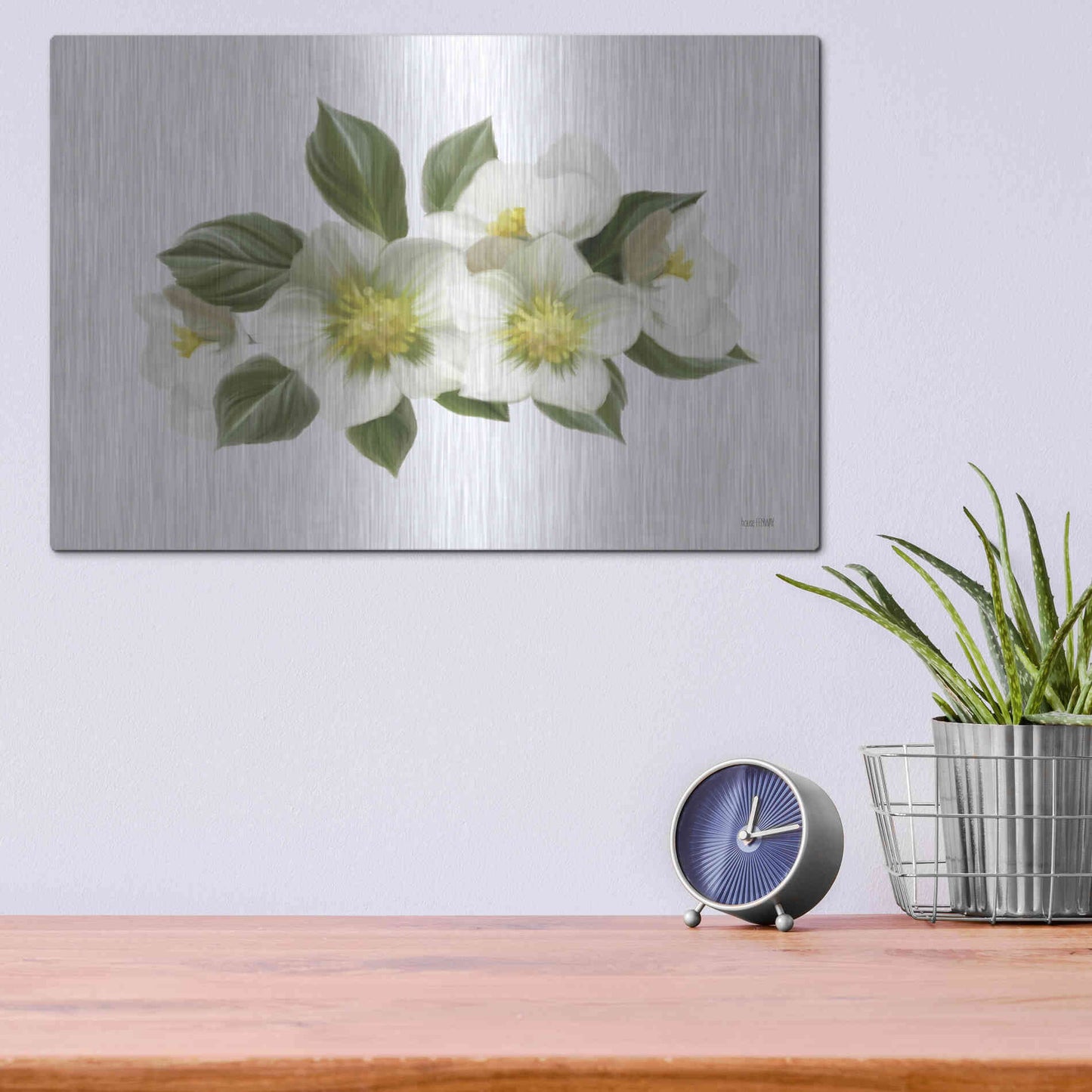 Luxe Metal Art 'White Wildflowers' by House Fenway, Metal Wall Art,16x12