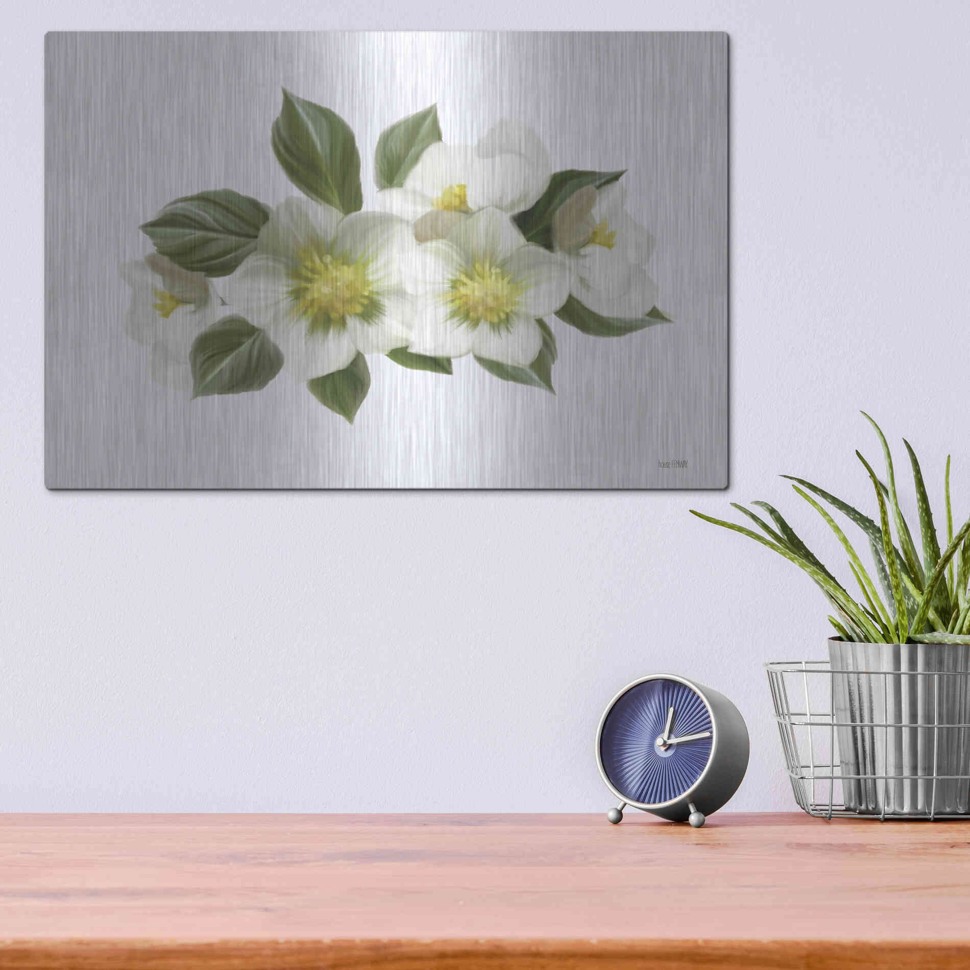Luxe Metal Art 'White Wildflowers' by House Fenway, Metal Wall Art,16x12