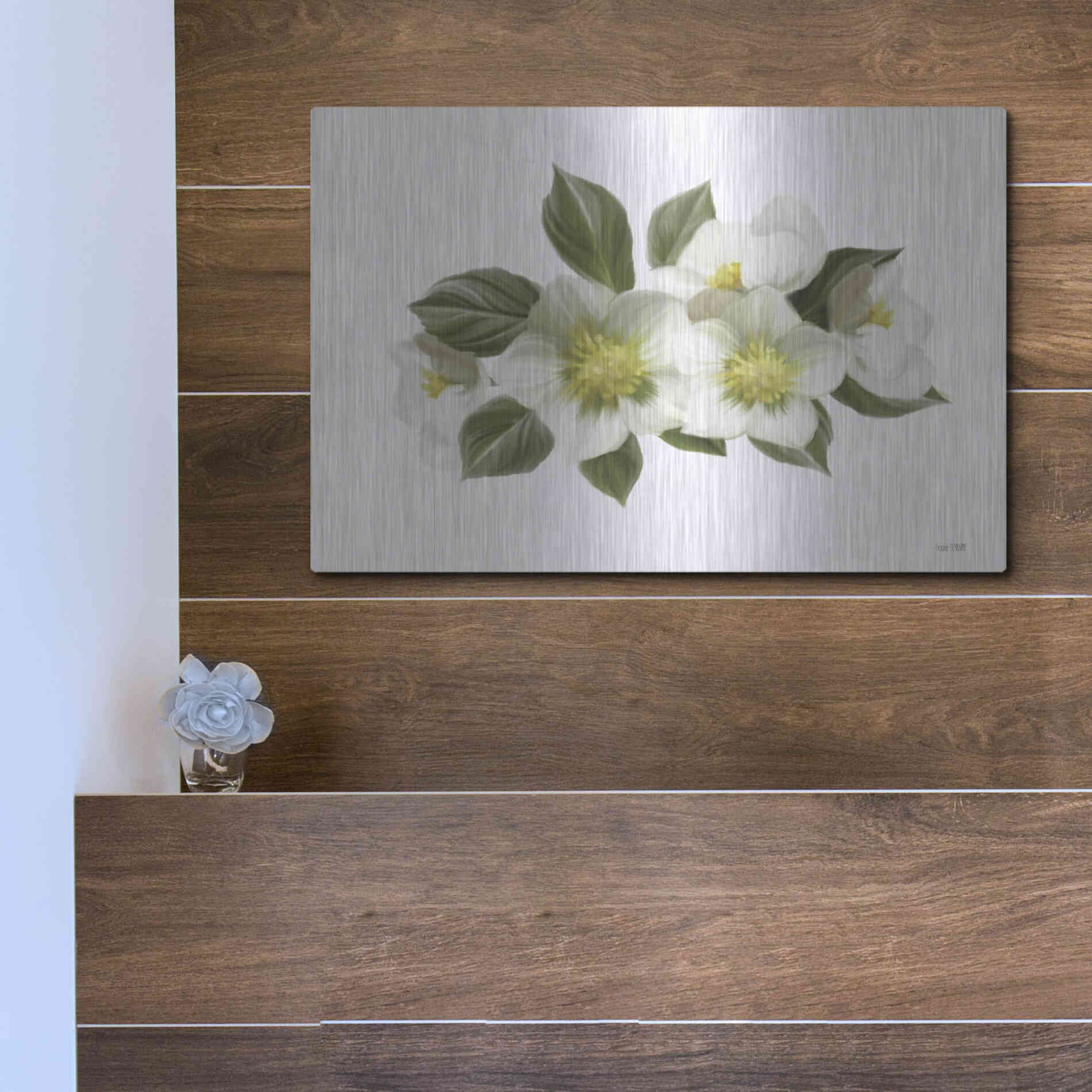 Luxe Metal Art 'White Wildflowers' by House Fenway, Metal Wall Art,16x12