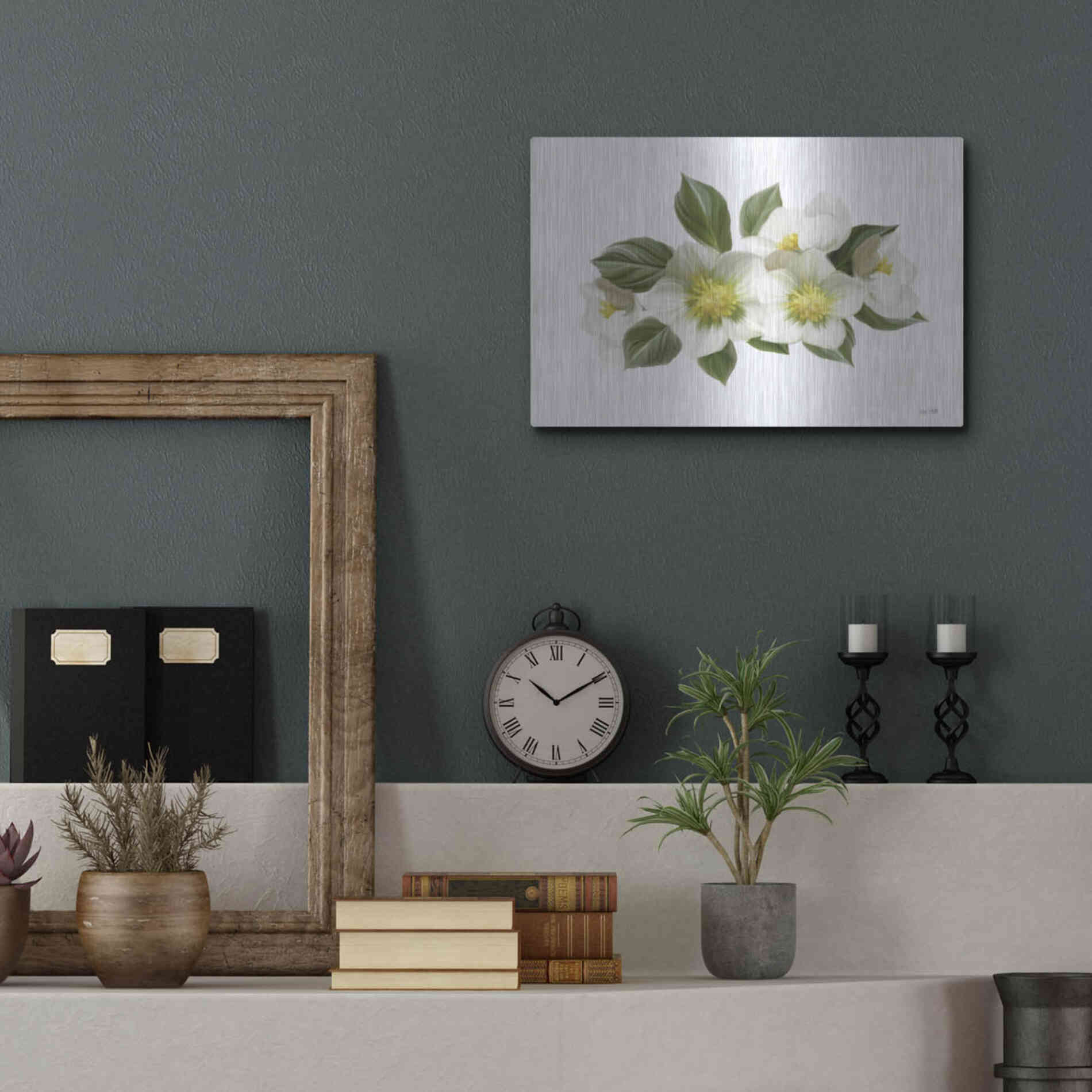 Luxe Metal Art 'White Wildflowers' by House Fenway, Metal Wall Art,16x12