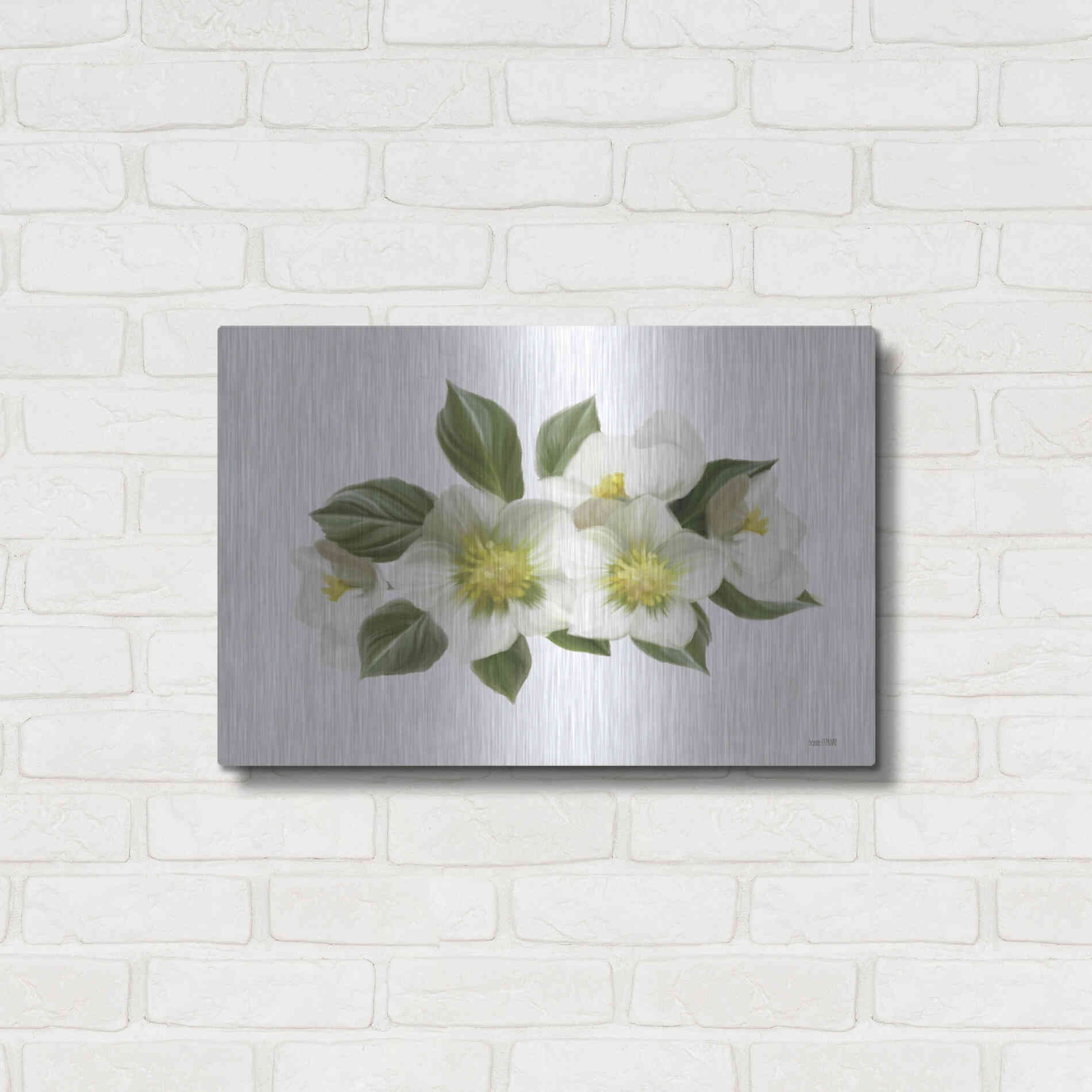 Luxe Metal Art 'White Wildflowers' by House Fenway, Metal Wall Art,24x16