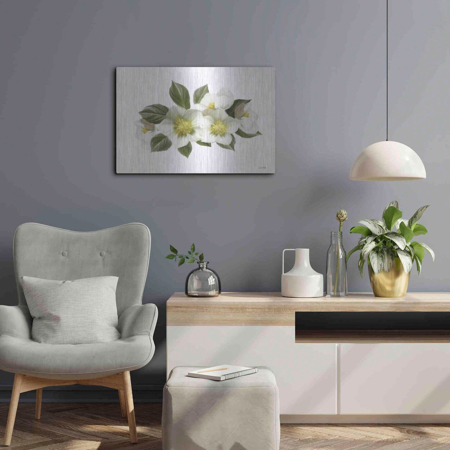 Luxe Metal Art 'White Wildflowers' by House Fenway, Metal Wall Art,24x16