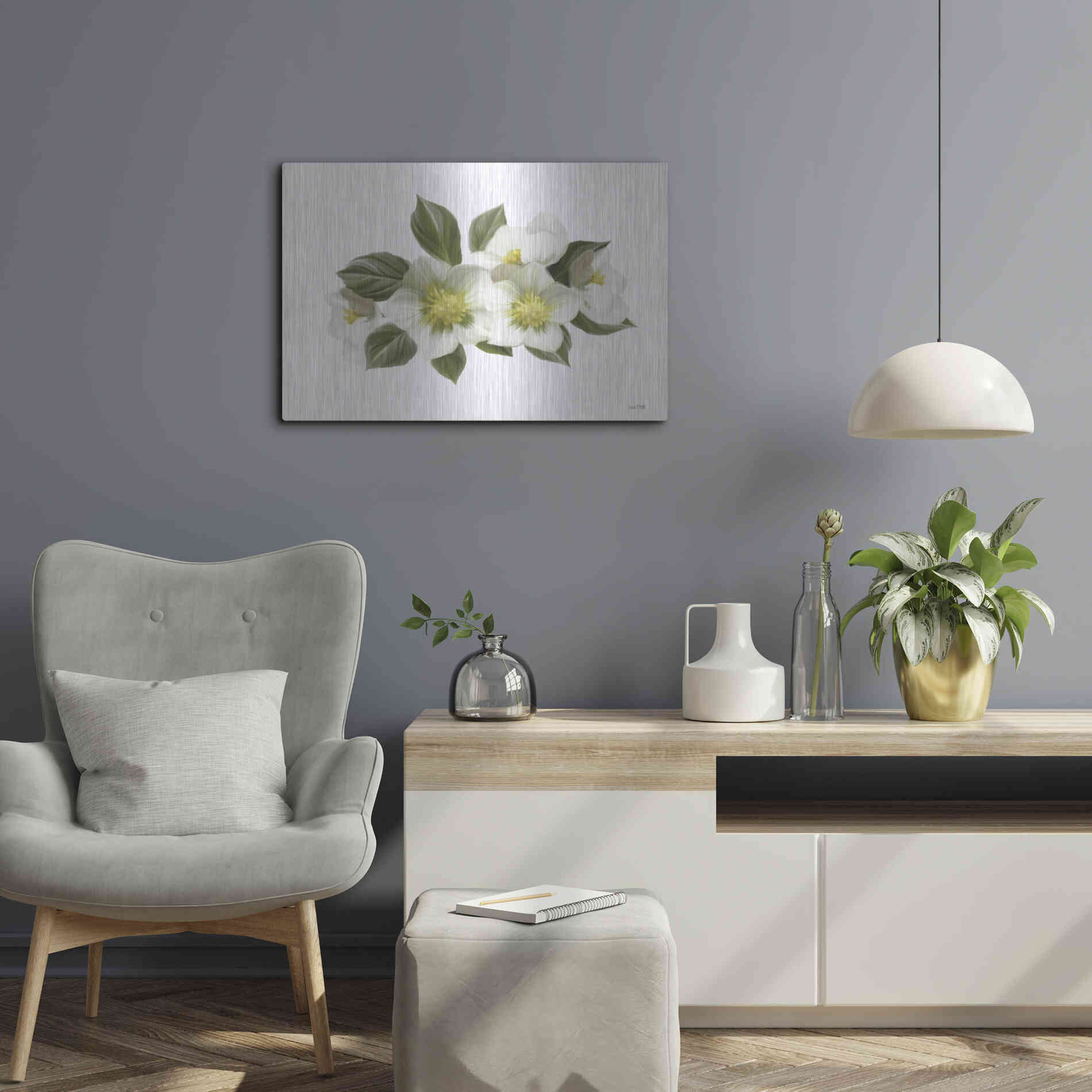 Luxe Metal Art 'White Wildflowers' by House Fenway, Metal Wall Art,24x16