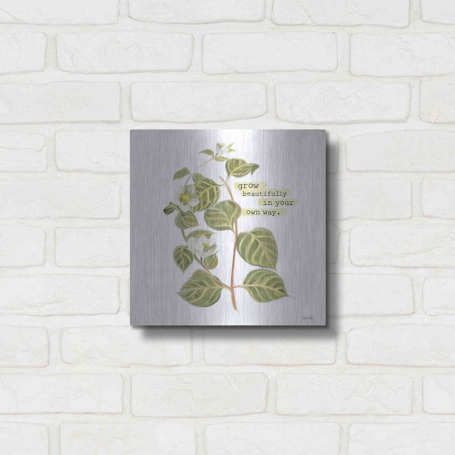 Luxe Metal Art 'Grow Beautifully' by House Fenway, Metal Wall Art,12x12
