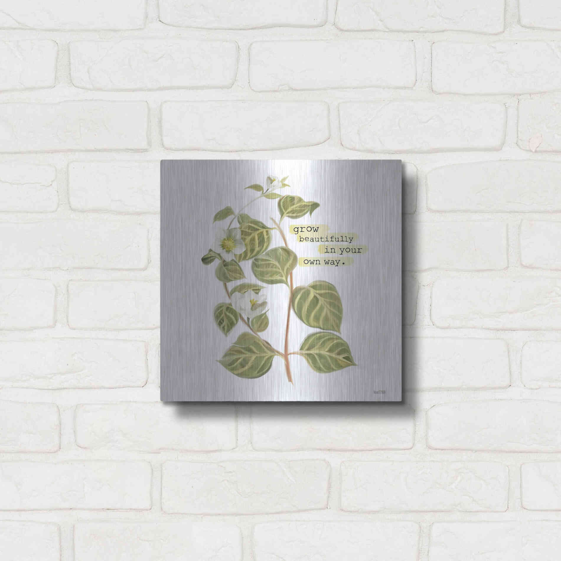 Luxe Metal Art 'Grow Beautifully' by House Fenway, Metal Wall Art,12x12