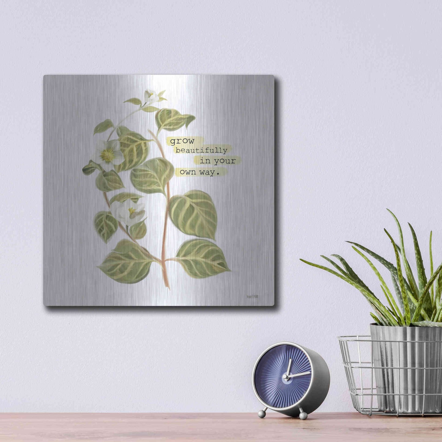 Luxe Metal Art 'Grow Beautifully' by House Fenway, Metal Wall Art,12x12