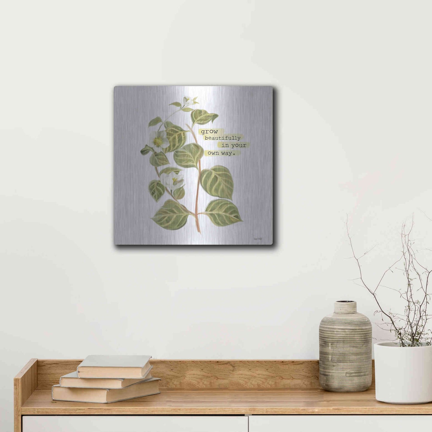 Luxe Metal Art 'Grow Beautifully' by House Fenway, Metal Wall Art,12x12