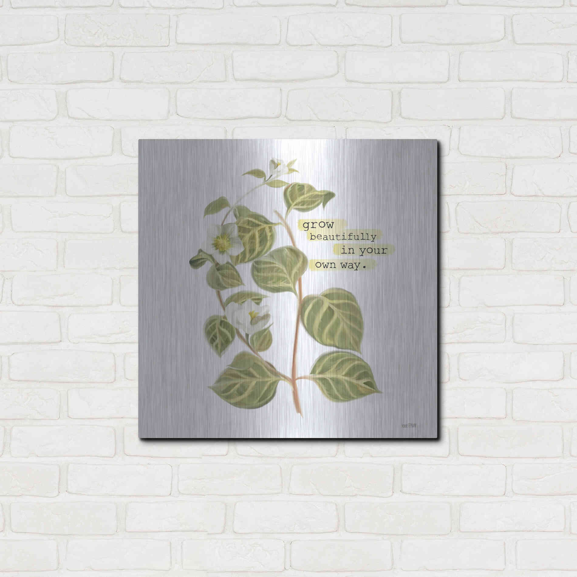 Luxe Metal Art 'Grow Beautifully' by House Fenway, Metal Wall Art,24x24