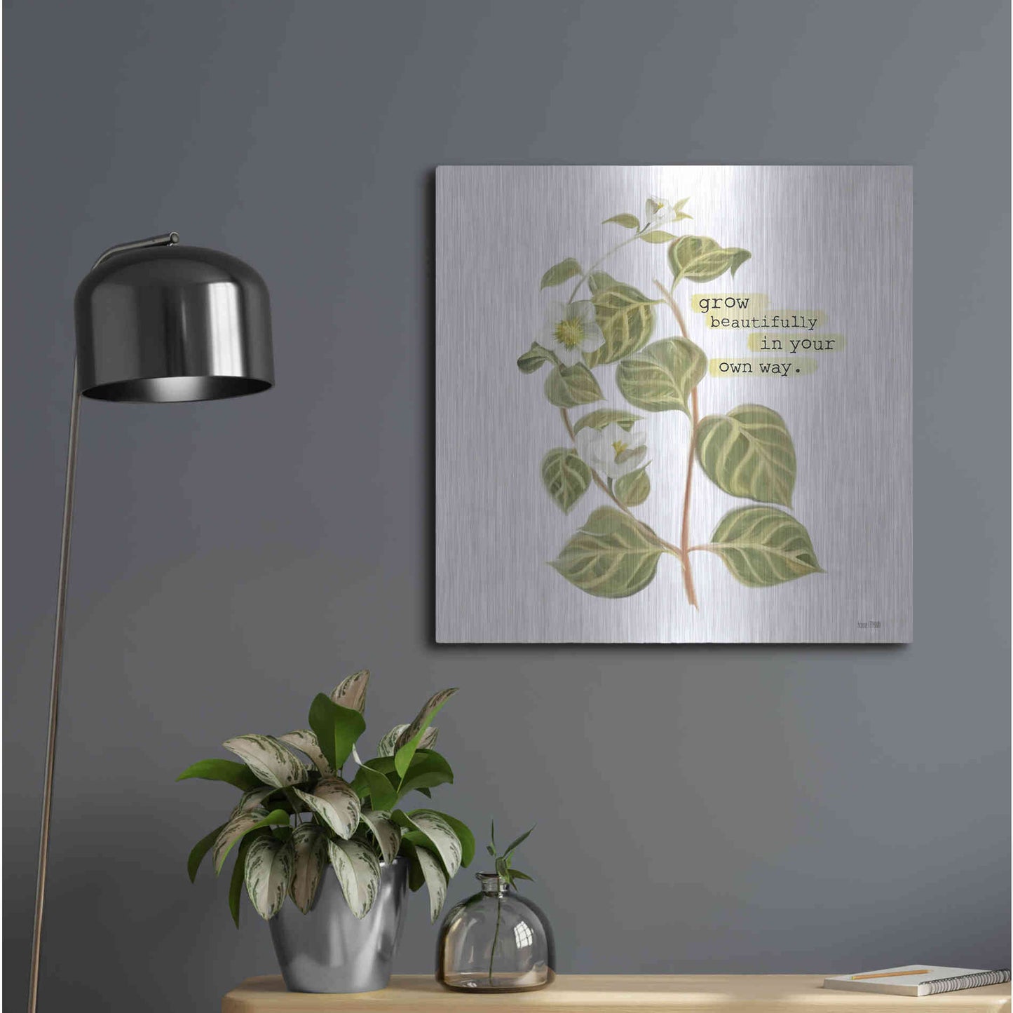 Luxe Metal Art 'Grow Beautifully' by House Fenway, Metal Wall Art,24x24