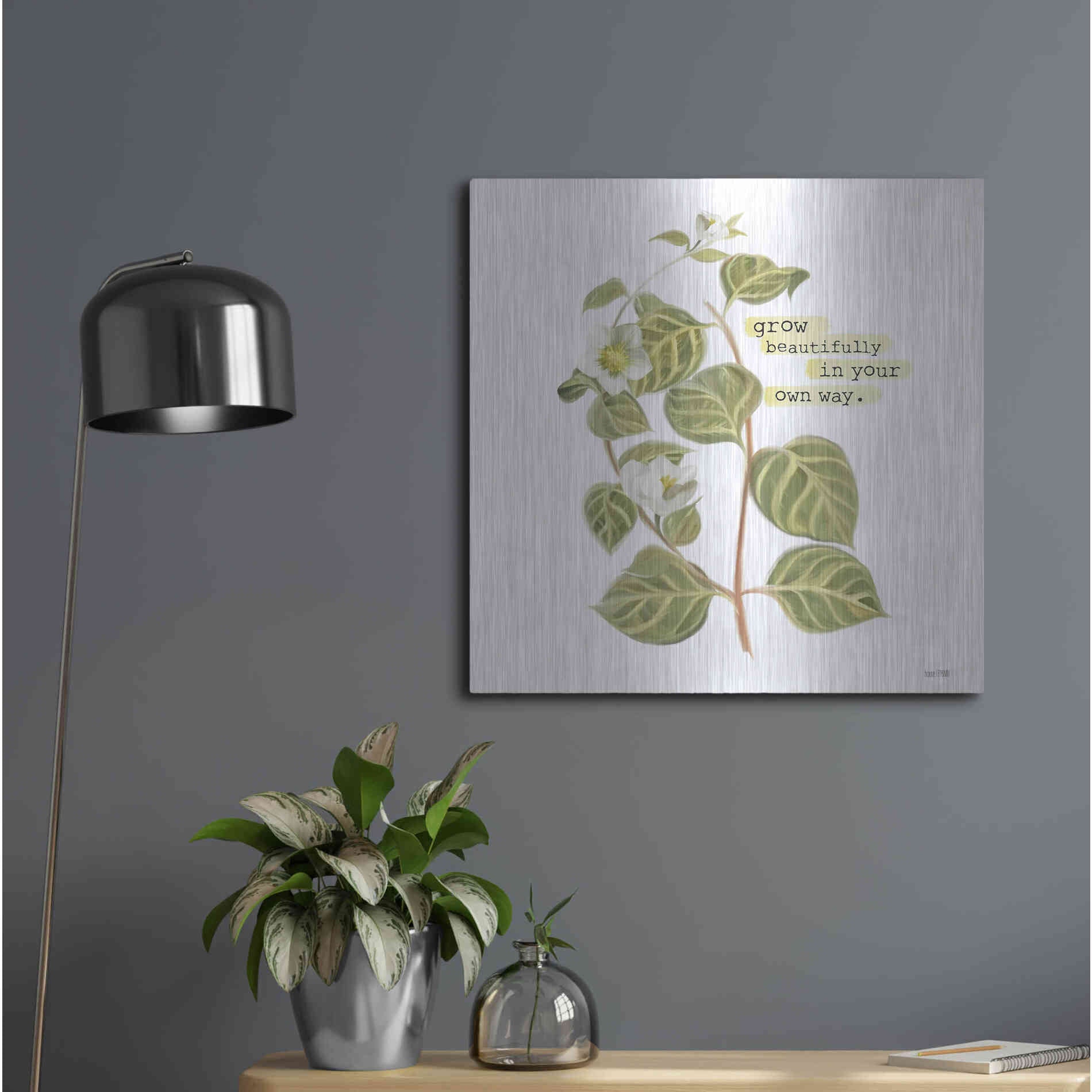 Luxe Metal Art 'Grow Beautifully' by House Fenway, Metal Wall Art,24x24