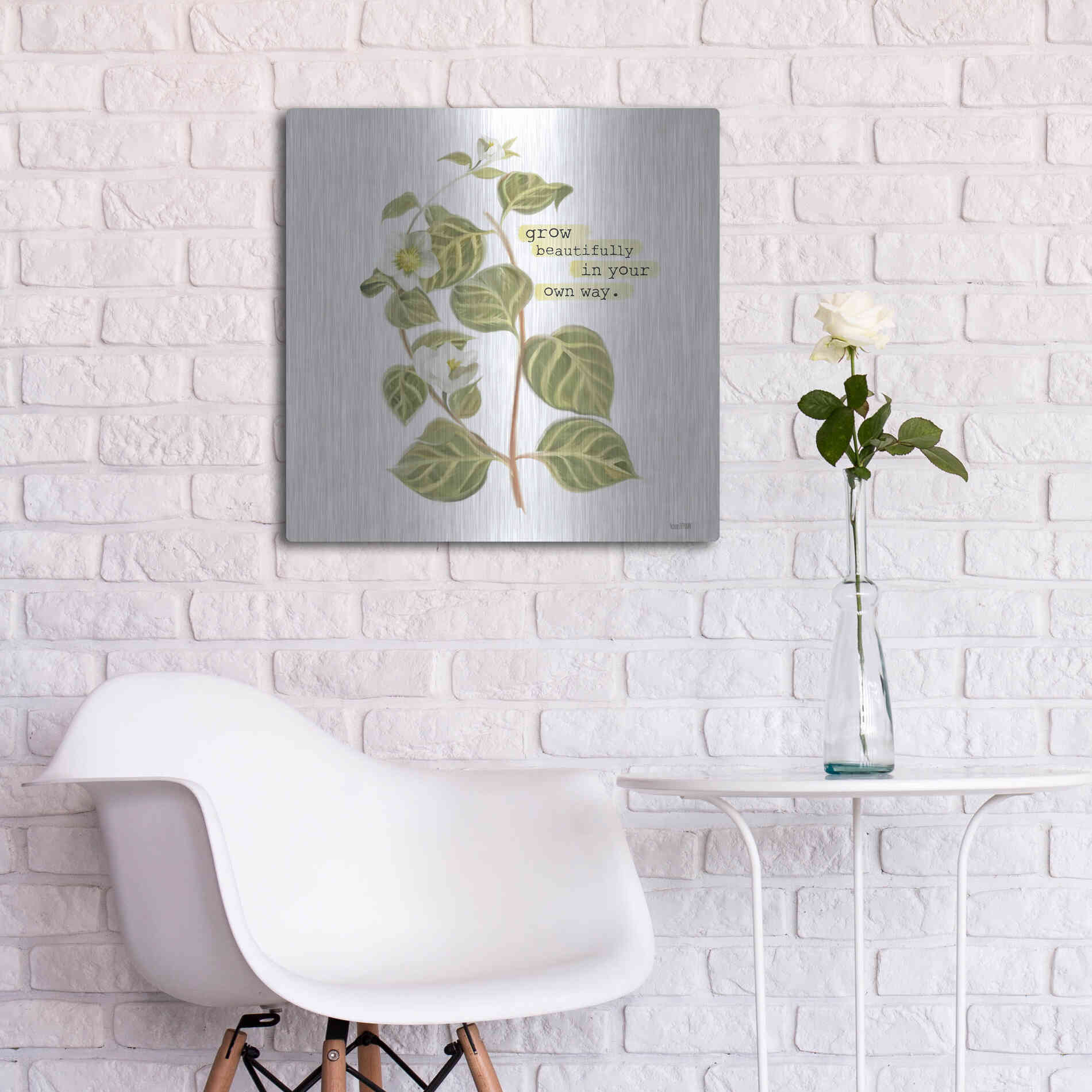 Luxe Metal Art 'Grow Beautifully' by House Fenway, Metal Wall Art,24x24