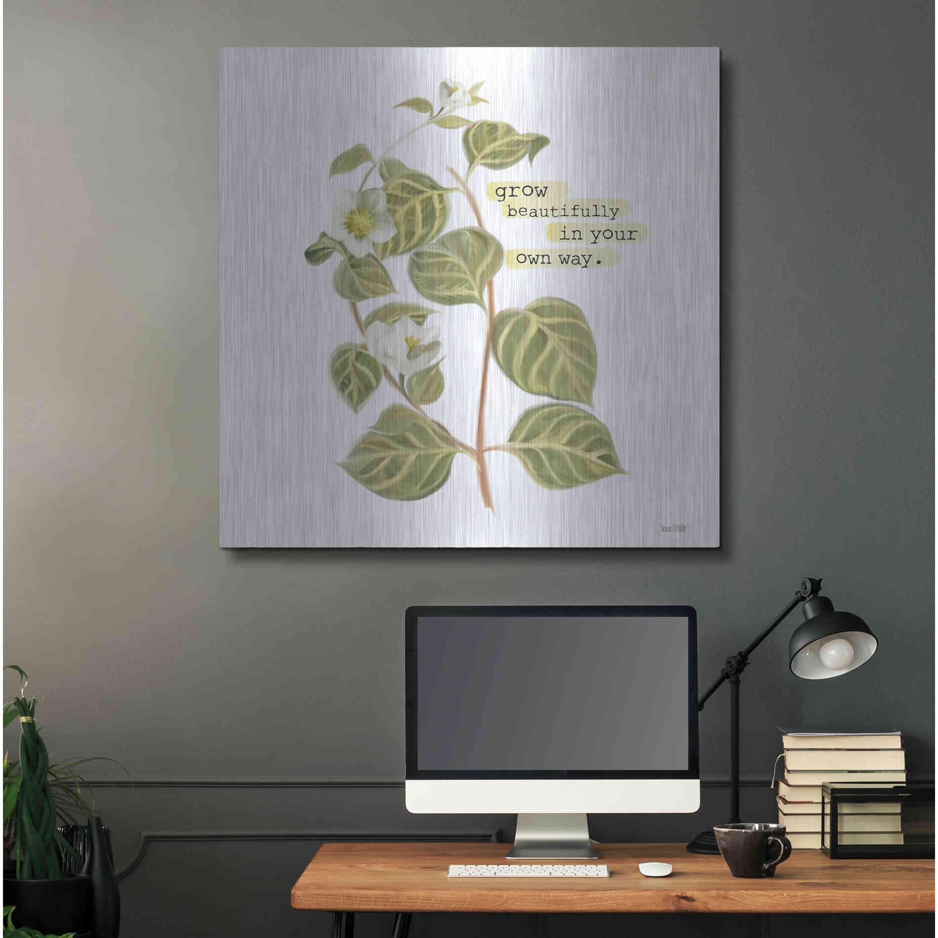 Luxe Metal Art 'Grow Beautifully' by House Fenway, Metal Wall Art,36x36