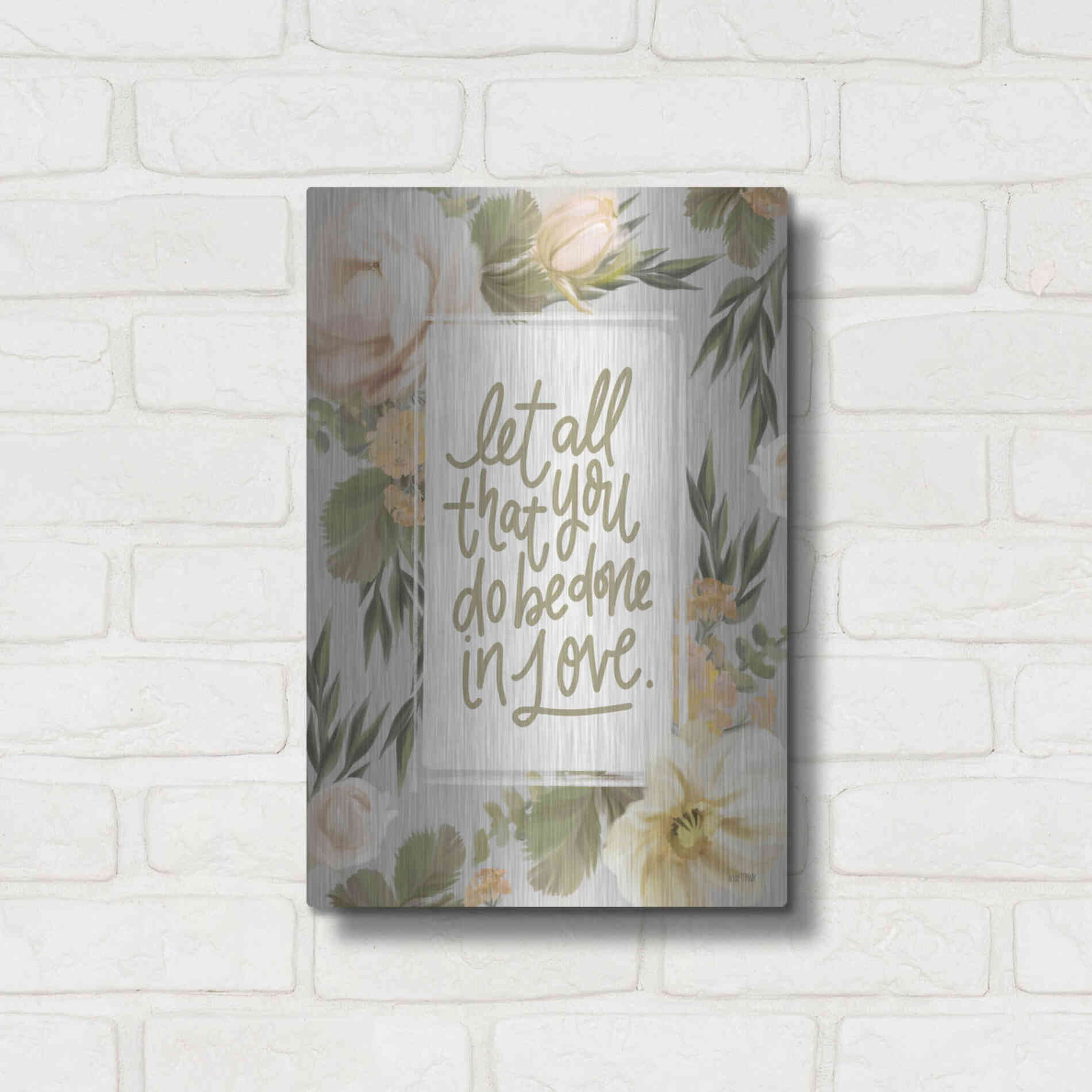 Luxe Metal Art 'Be Done in Love Floral' by House Fenway, Metal Wall Art,12x16