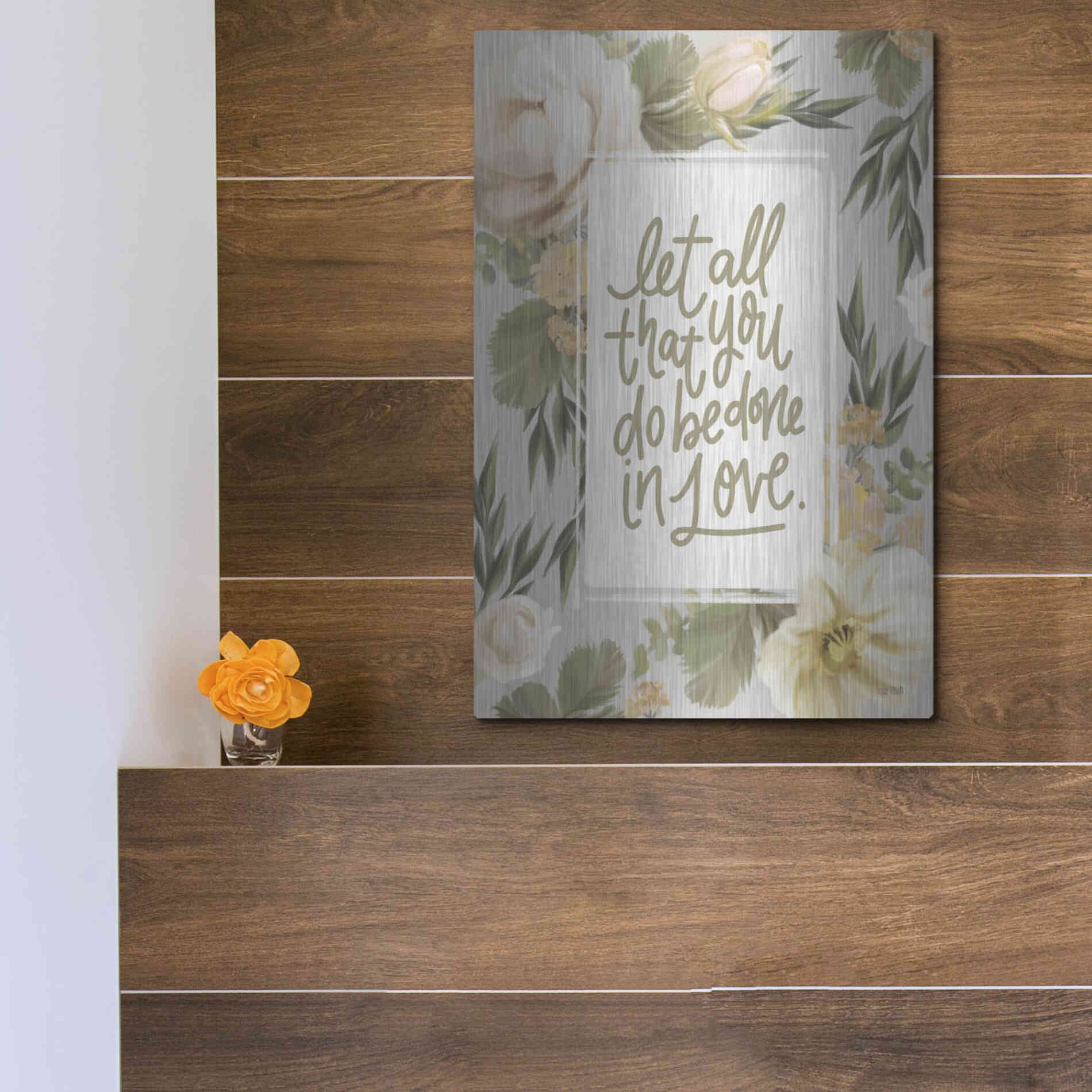 Luxe Metal Art 'Be Done in Love Floral' by House Fenway, Metal Wall Art,12x16