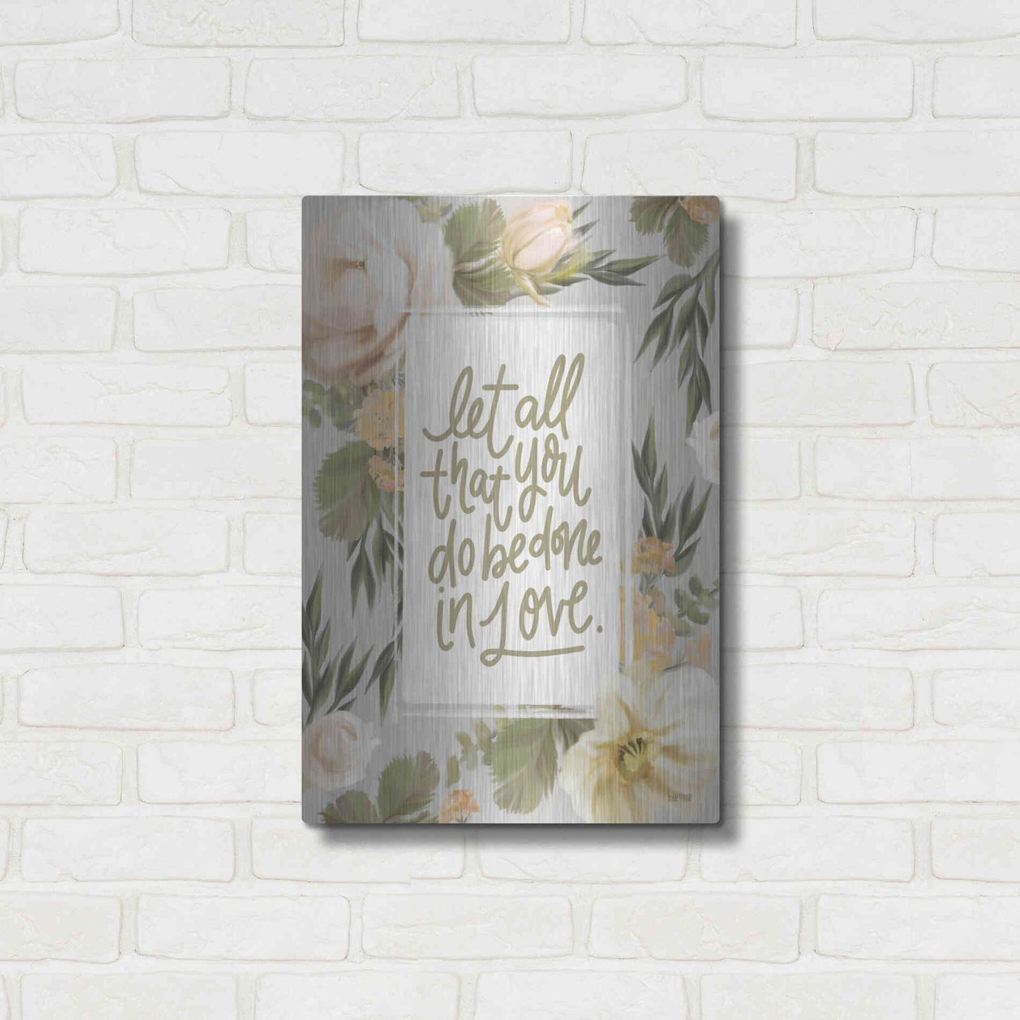 Luxe Metal Art 'Be Done in Love Floral' by House Fenway, Metal Wall Art,16x24