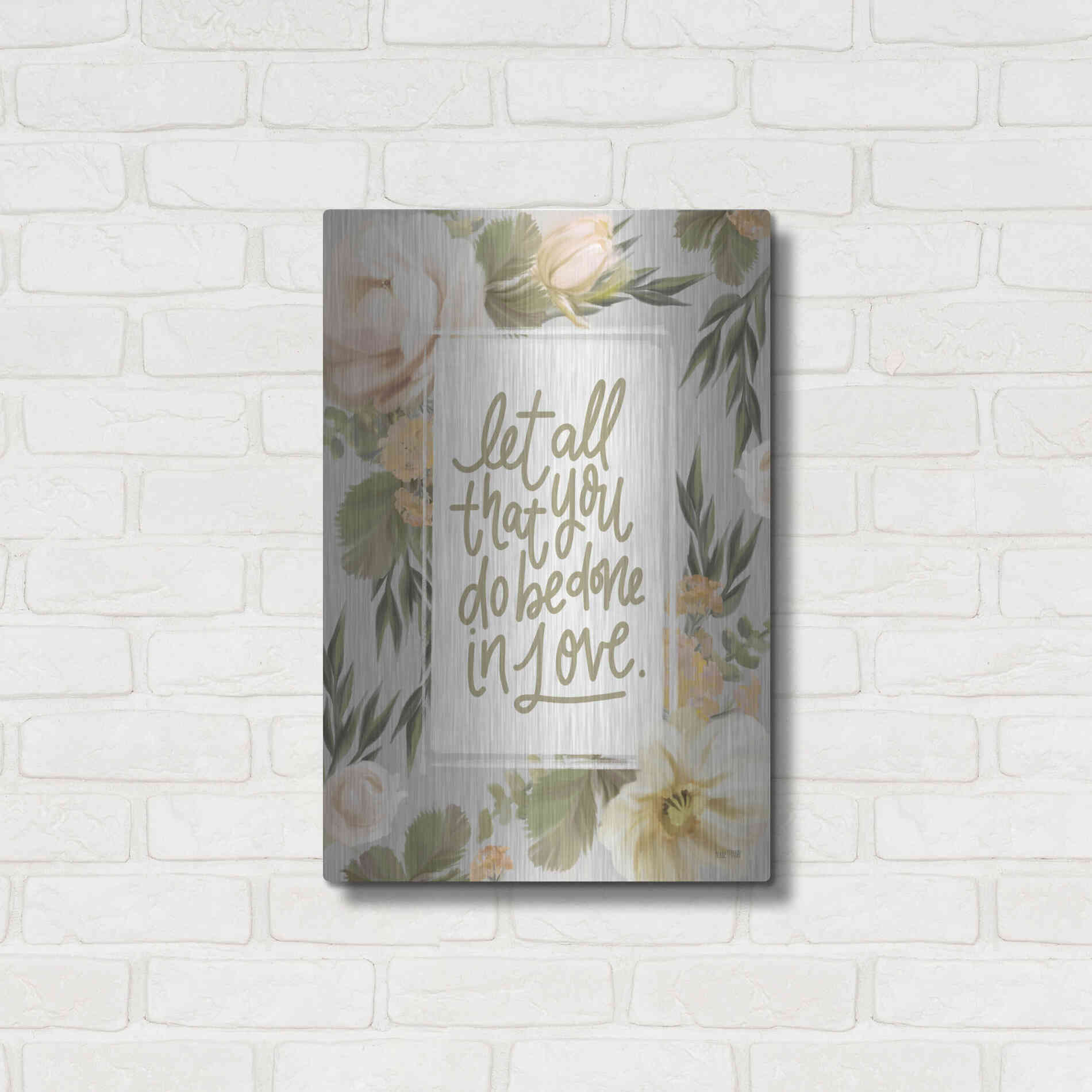 Luxe Metal Art 'Be Done in Love Floral' by House Fenway, Metal Wall Art,16x24