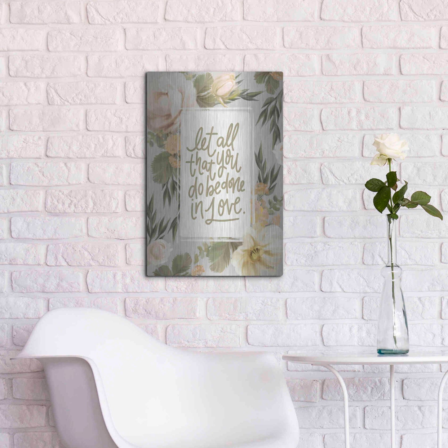 Luxe Metal Art 'Be Done in Love Floral' by House Fenway, Metal Wall Art,16x24