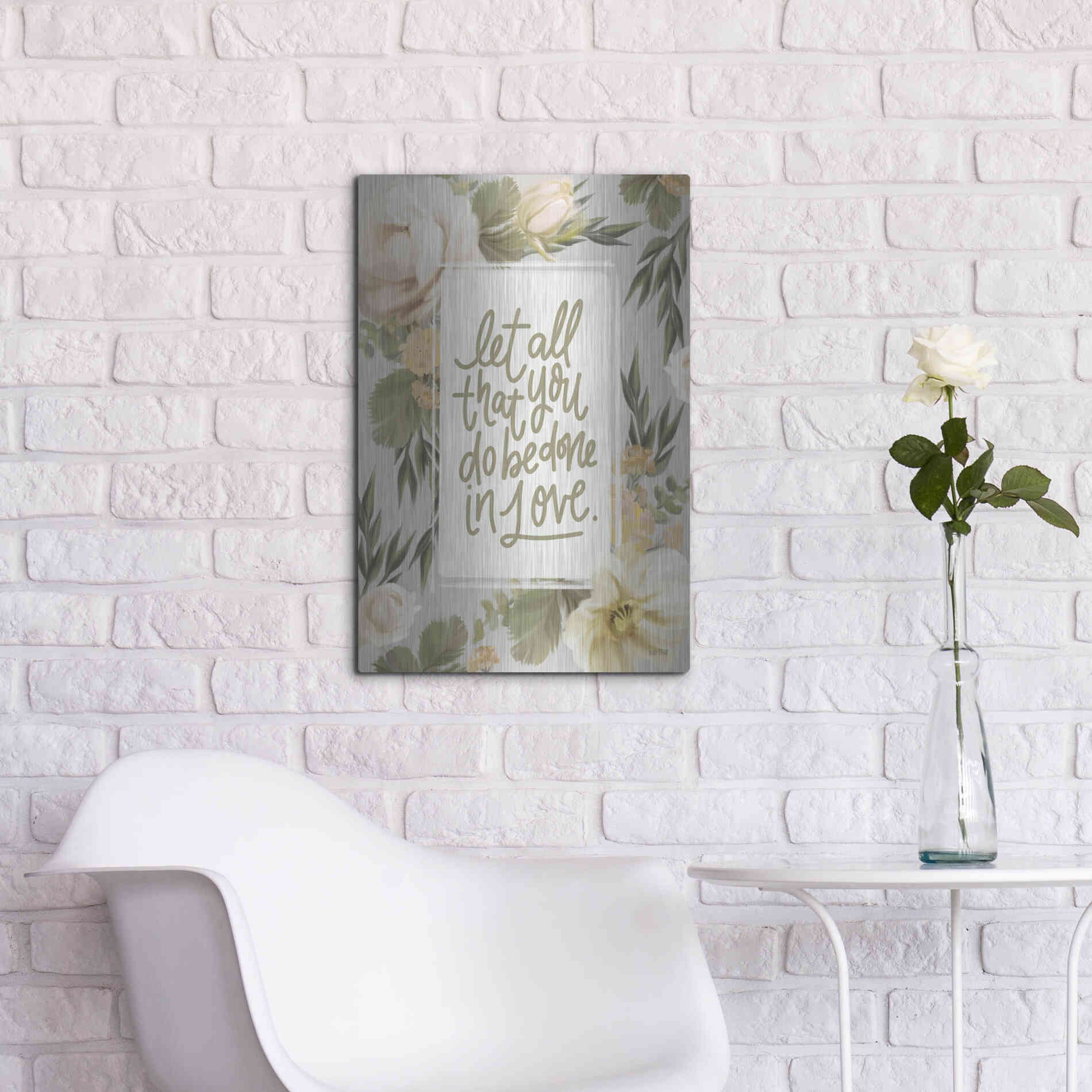 Luxe Metal Art 'Be Done in Love Floral' by House Fenway, Metal Wall Art,16x24