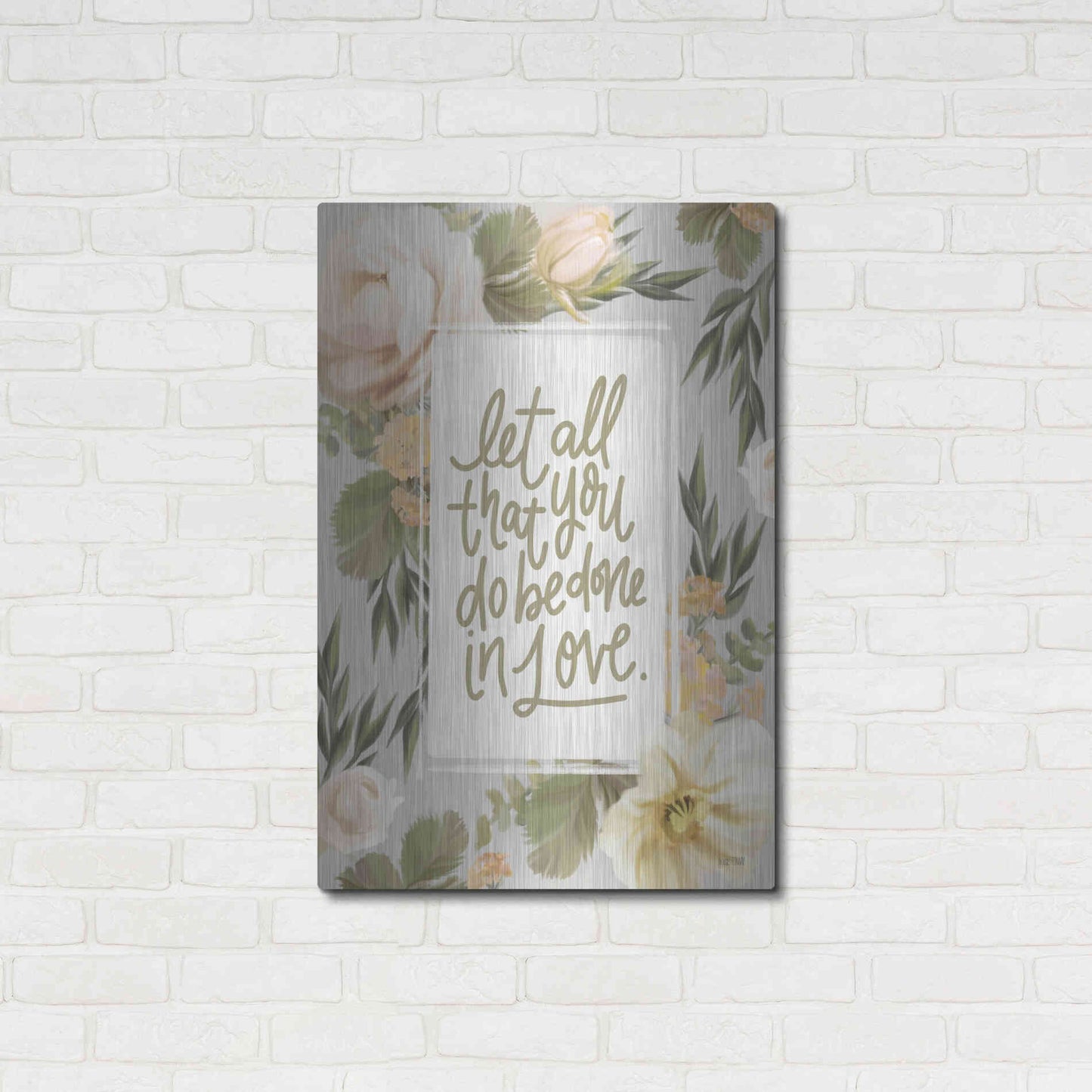 Luxe Metal Art 'Be Done in Love Floral' by House Fenway, Metal Wall Art,24x36