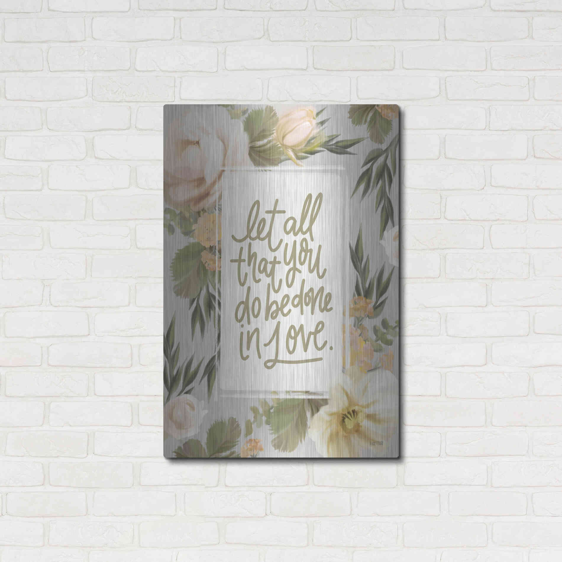 Luxe Metal Art 'Be Done in Love Floral' by House Fenway, Metal Wall Art,24x36