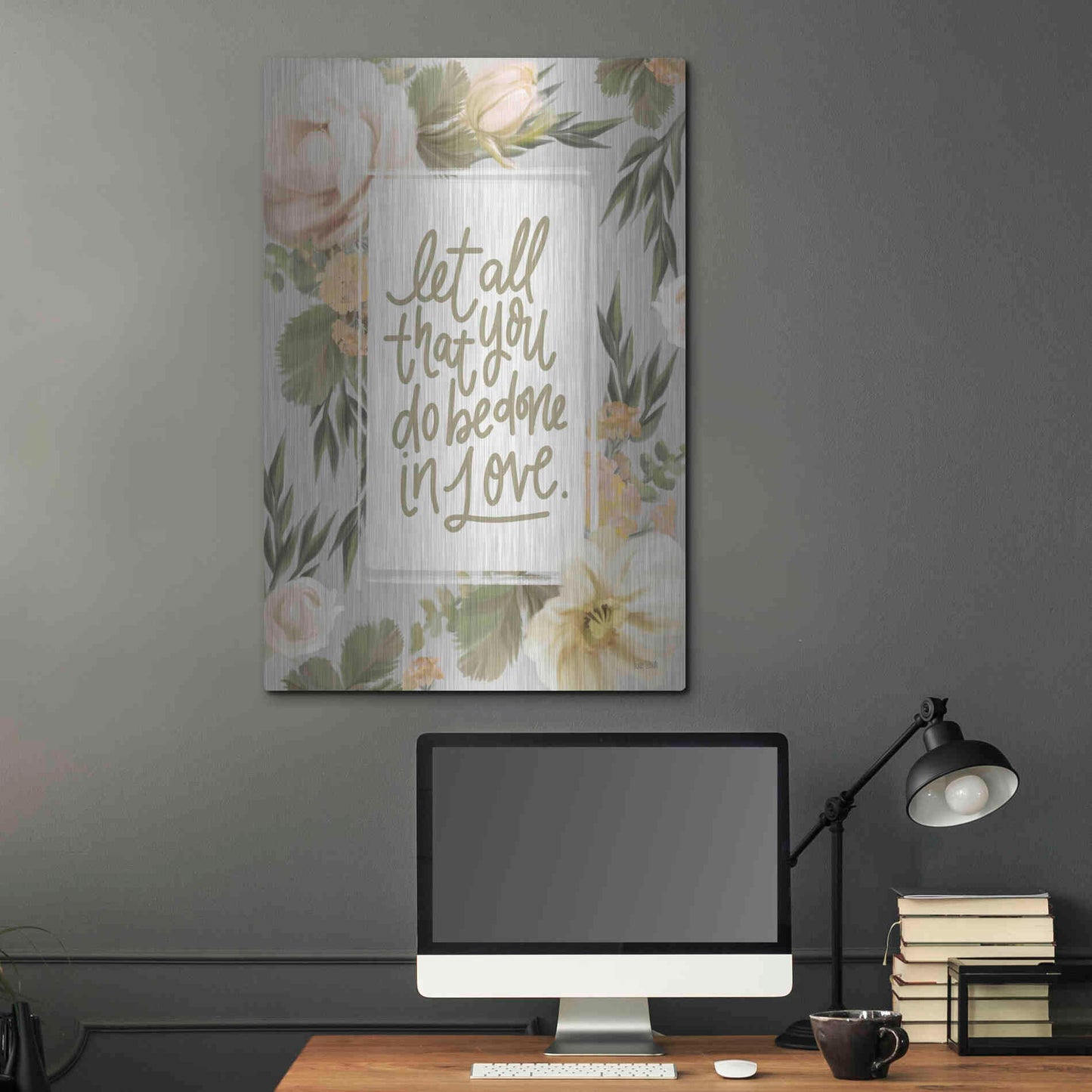 Luxe Metal Art 'Be Done in Love Floral' by House Fenway, Metal Wall Art,24x36