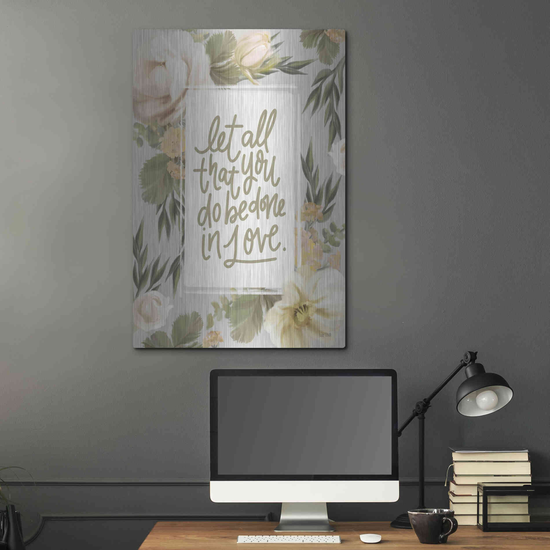 Luxe Metal Art 'Be Done in Love Floral' by House Fenway, Metal Wall Art,24x36