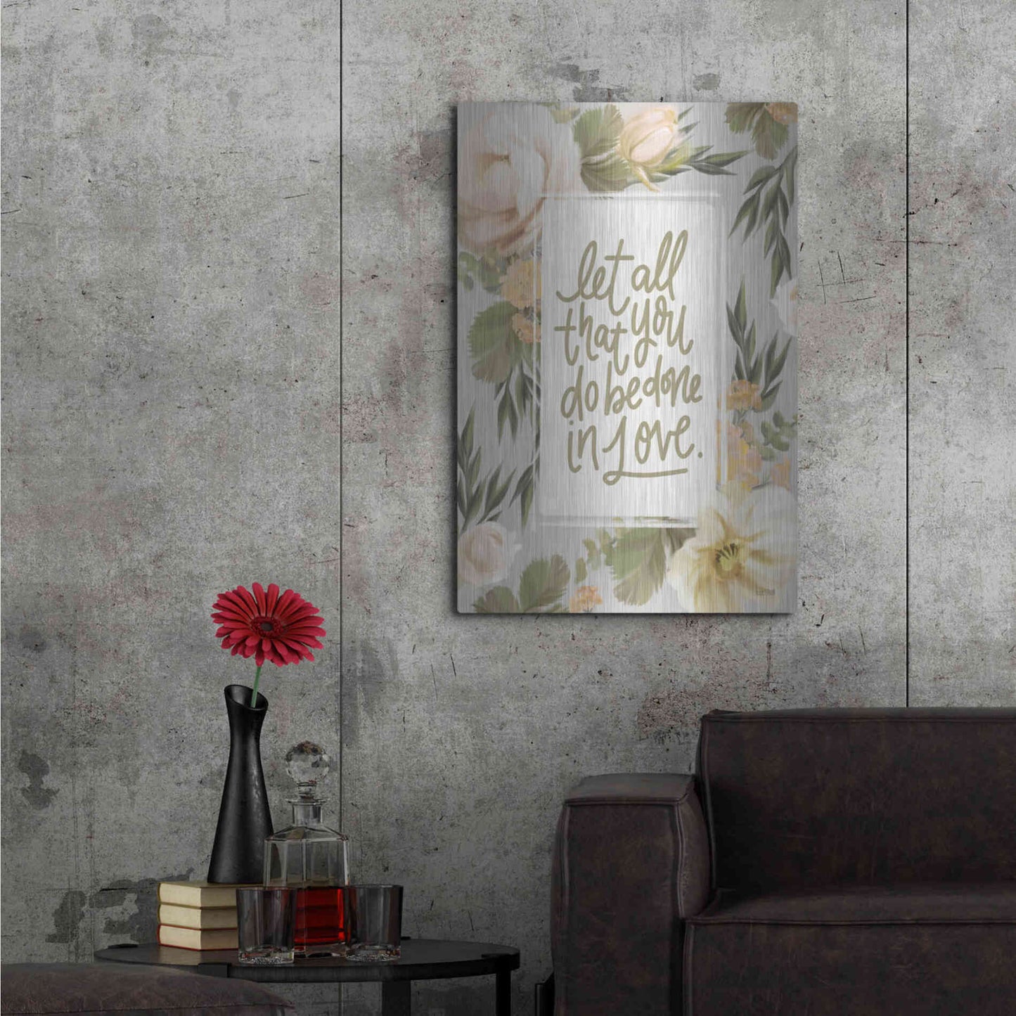 Luxe Metal Art 'Be Done in Love Floral' by House Fenway, Metal Wall Art,24x36