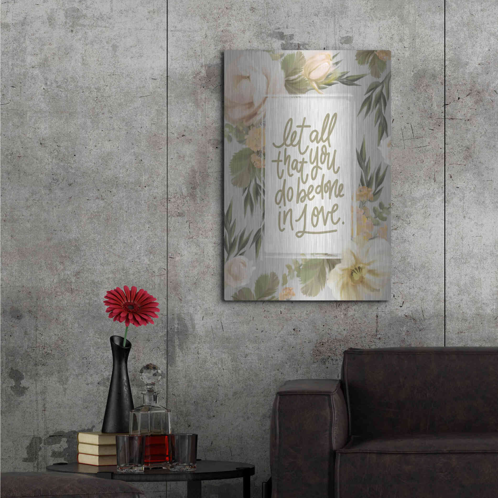 Luxe Metal Art 'Be Done in Love Floral' by House Fenway, Metal Wall Art,24x36