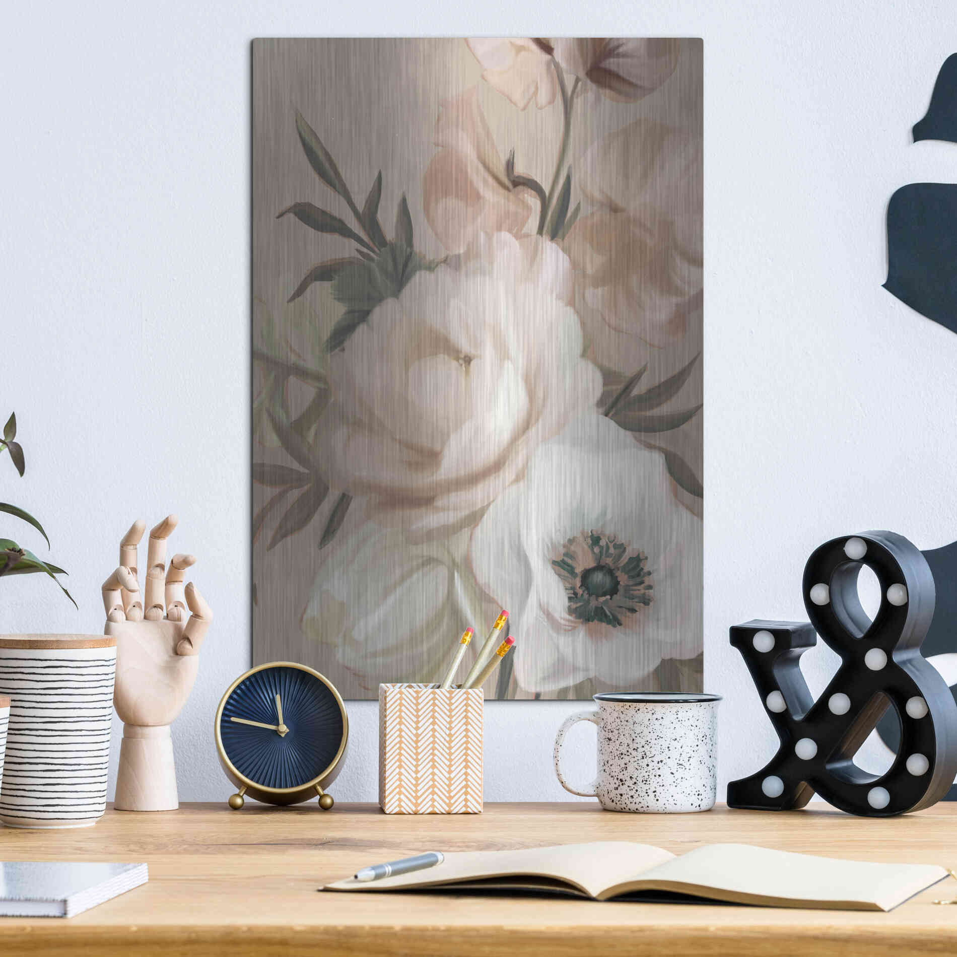 Luxe Metal Art 'Blush Peony Bouquet' by House Fenway, Metal Wall Art,12x16