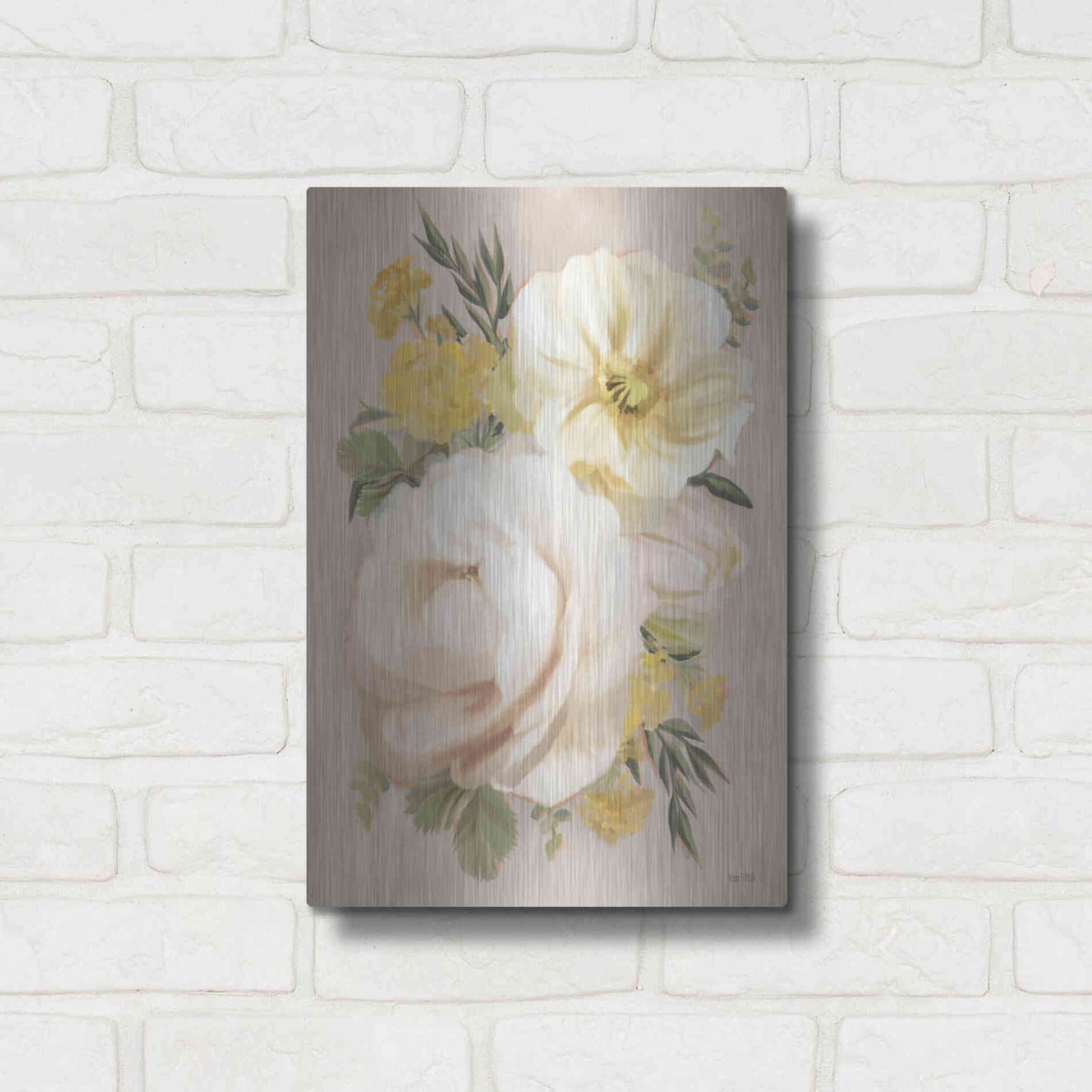 Luxe Metal Art 'Peach Peony Bouquet' by House Fenway, Metal Wall Art,12x16