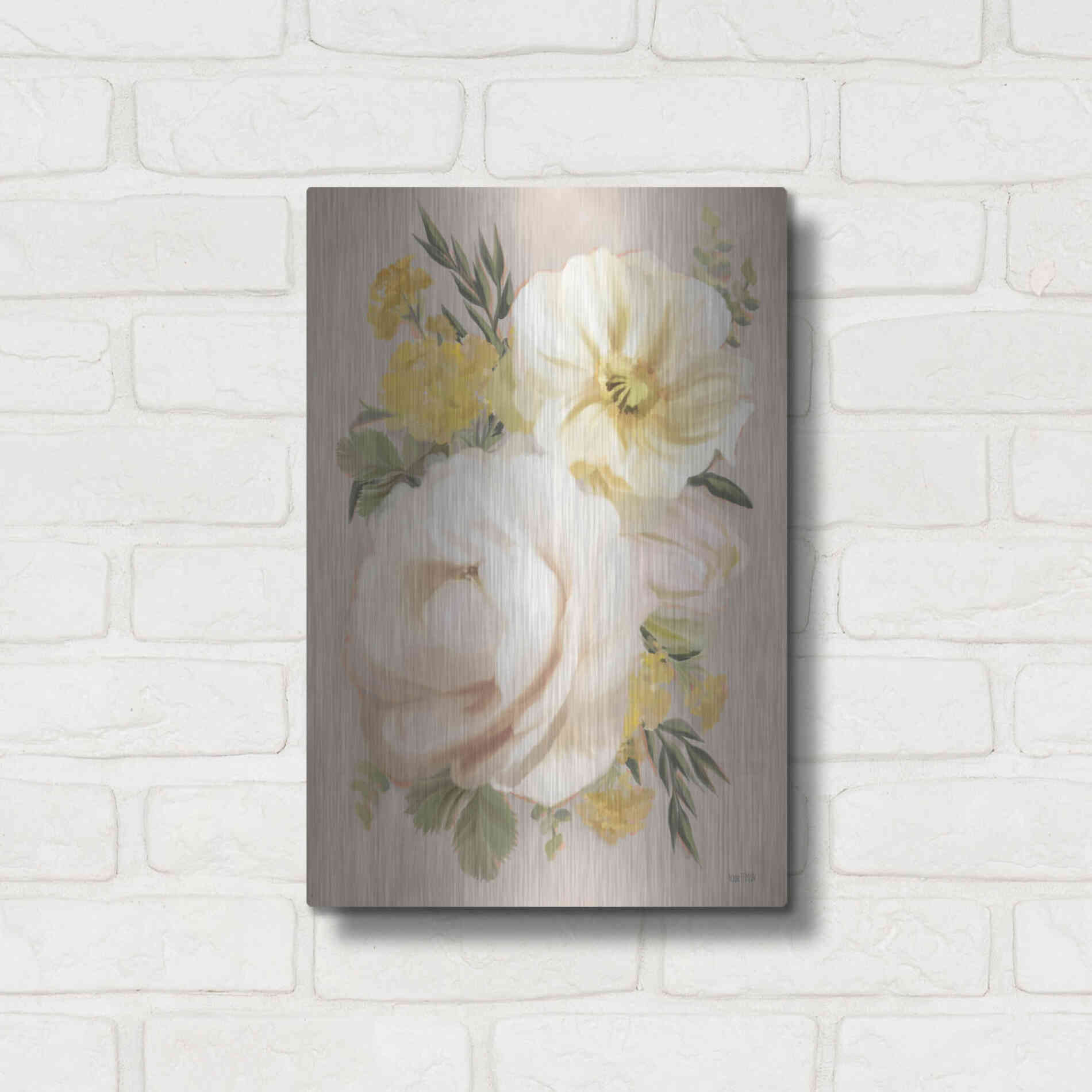 Luxe Metal Art 'Peach Peony Bouquet' by House Fenway, Metal Wall Art,12x16