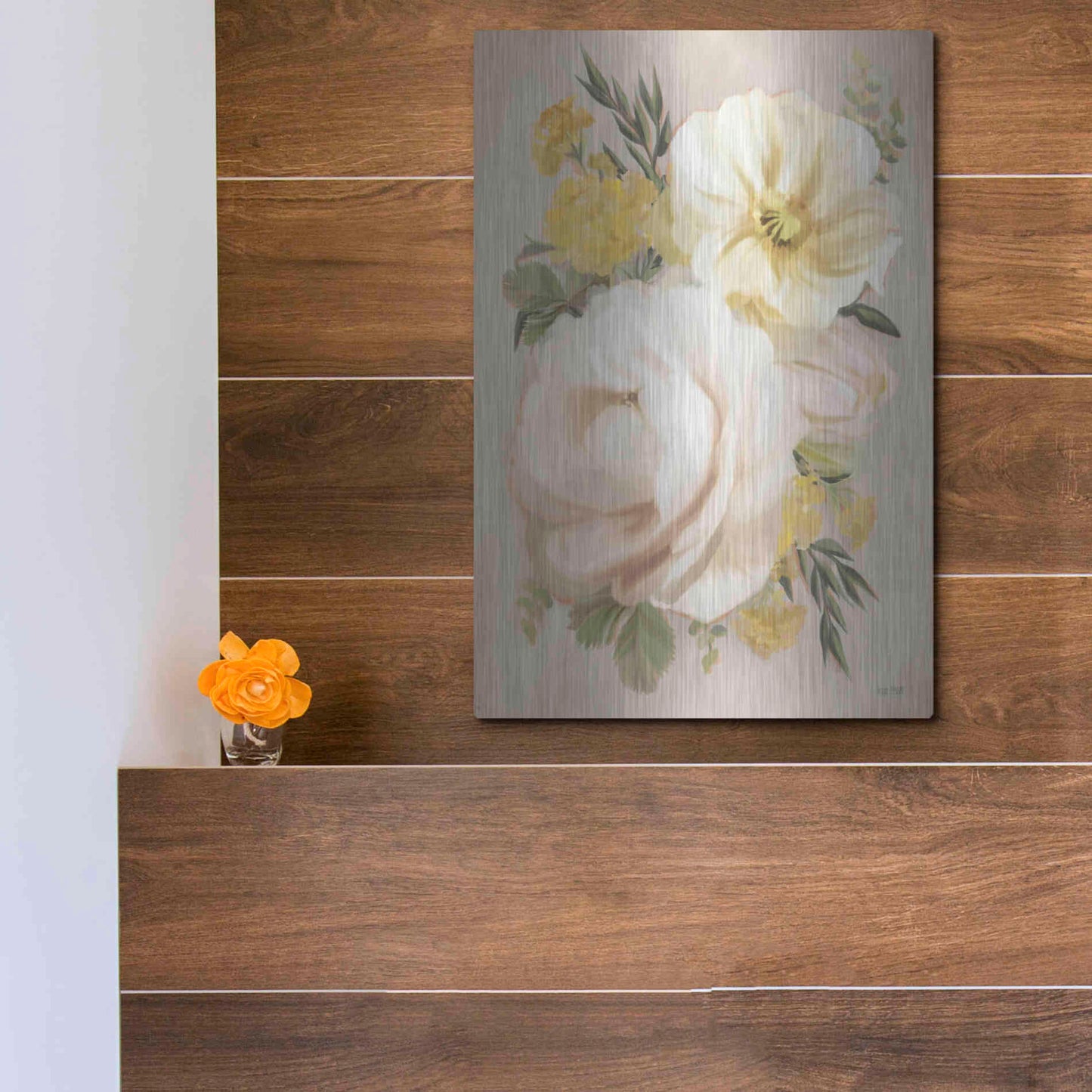 Luxe Metal Art 'Peach Peony Bouquet' by House Fenway, Metal Wall Art,12x16